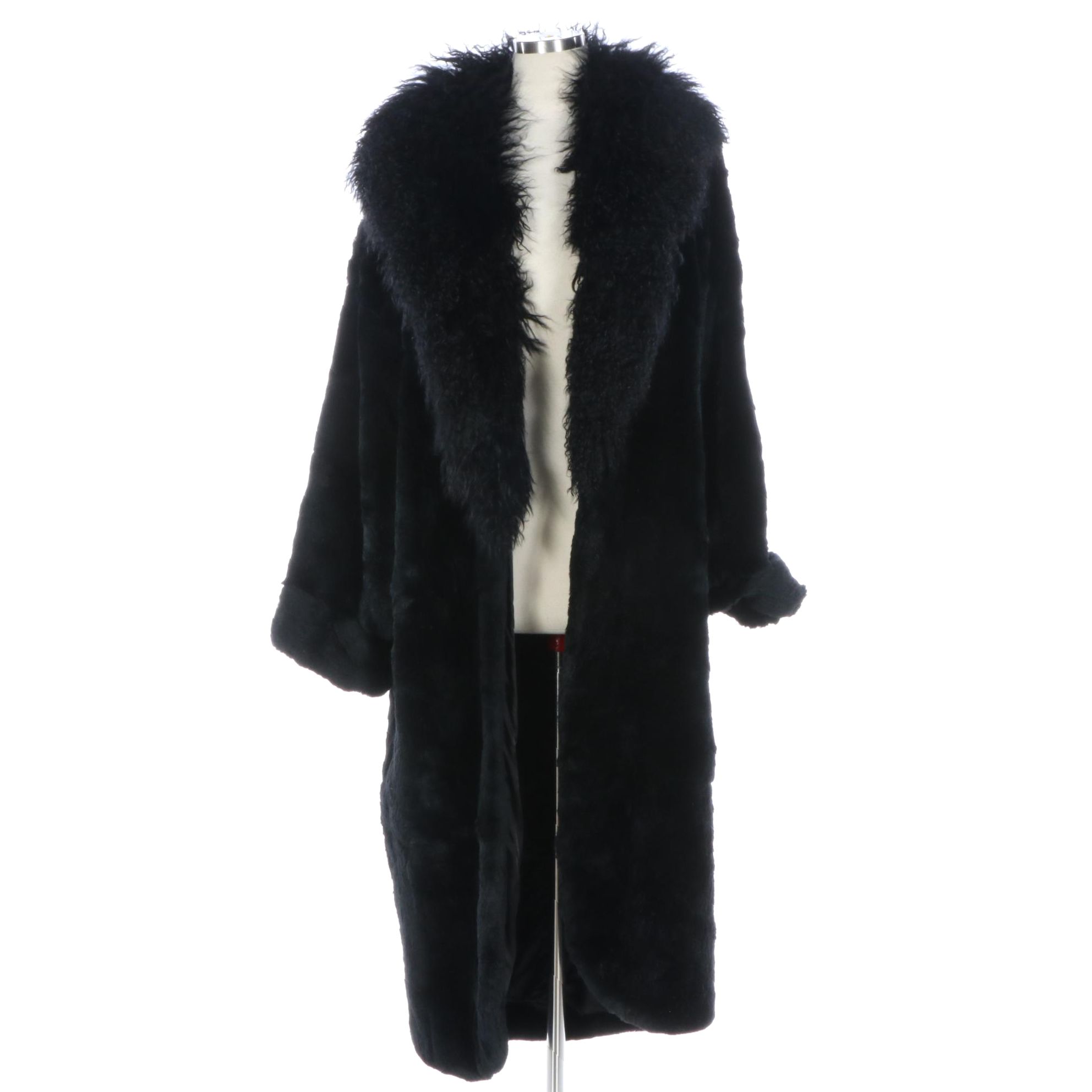 Carole Little Sheared Rabbit Coat with Mongolian Lamb Collar