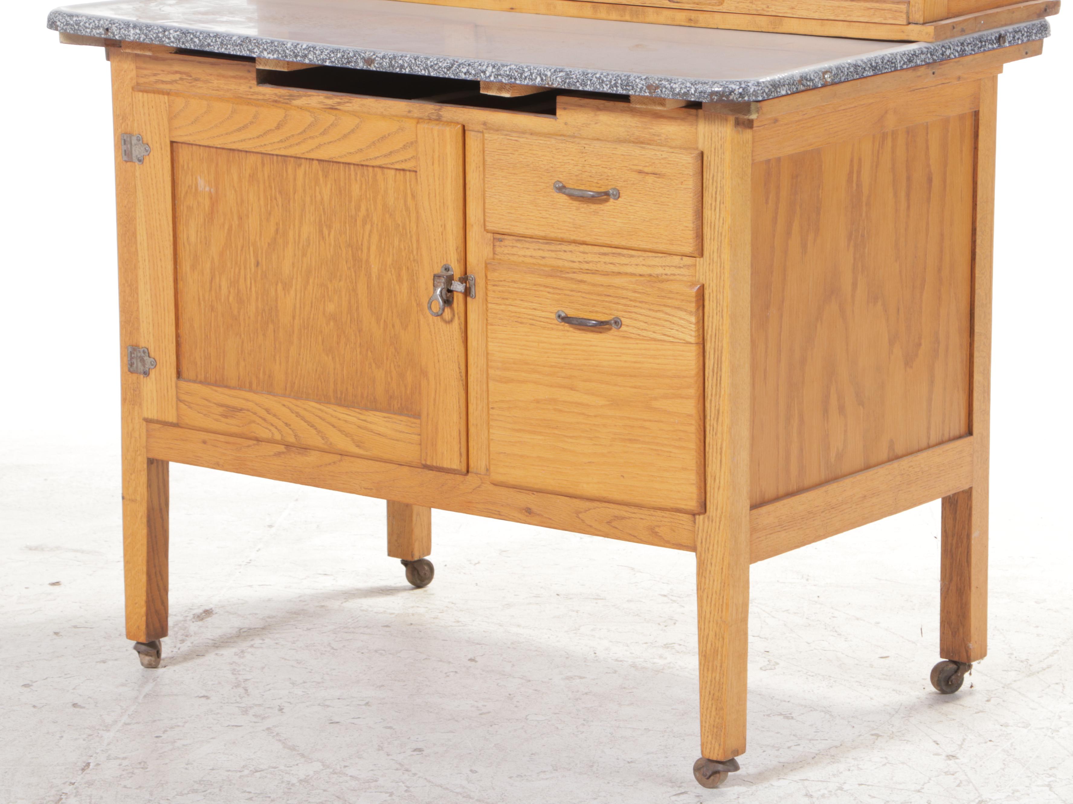 Campbell-Smith Ritchie Co. Oak and Enamel Top "Boone" Kitchen Cabinet