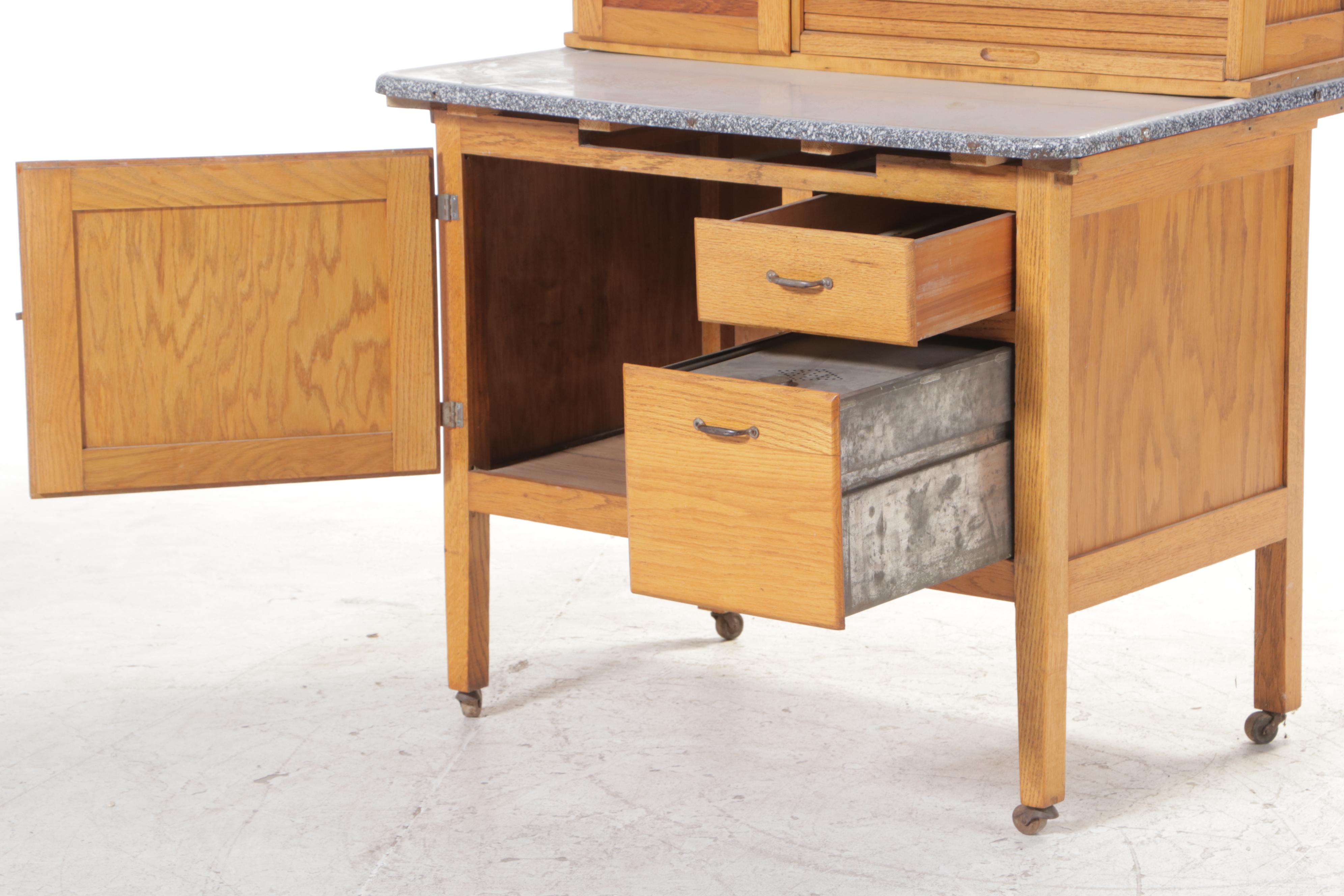 Campbell-Smith Ritchie Co. Oak and Enamel Top "Boone" Kitchen Cabinet