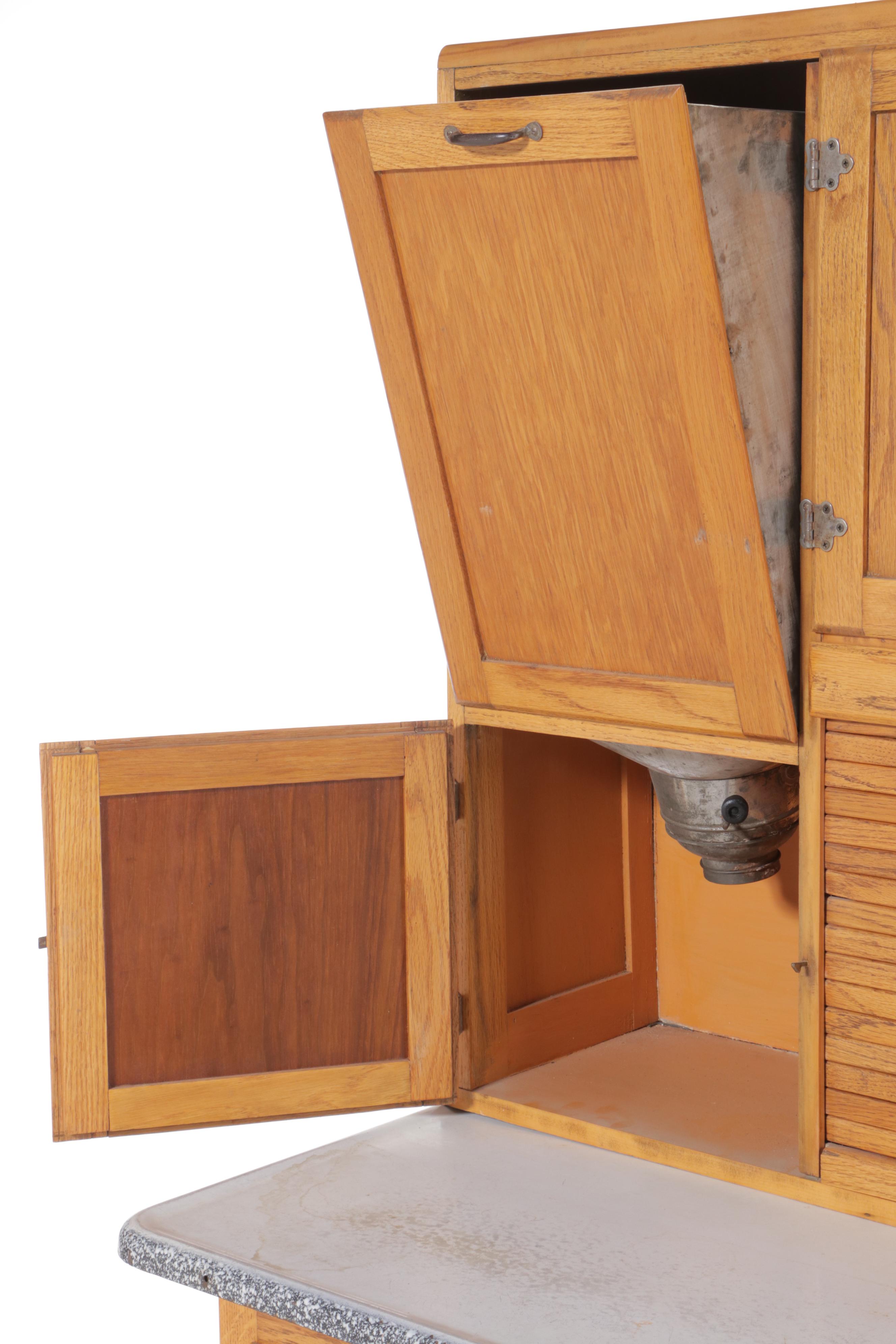 Campbell-Smith Ritchie Co. Oak and Enamel Top "Boone" Kitchen Cabinet