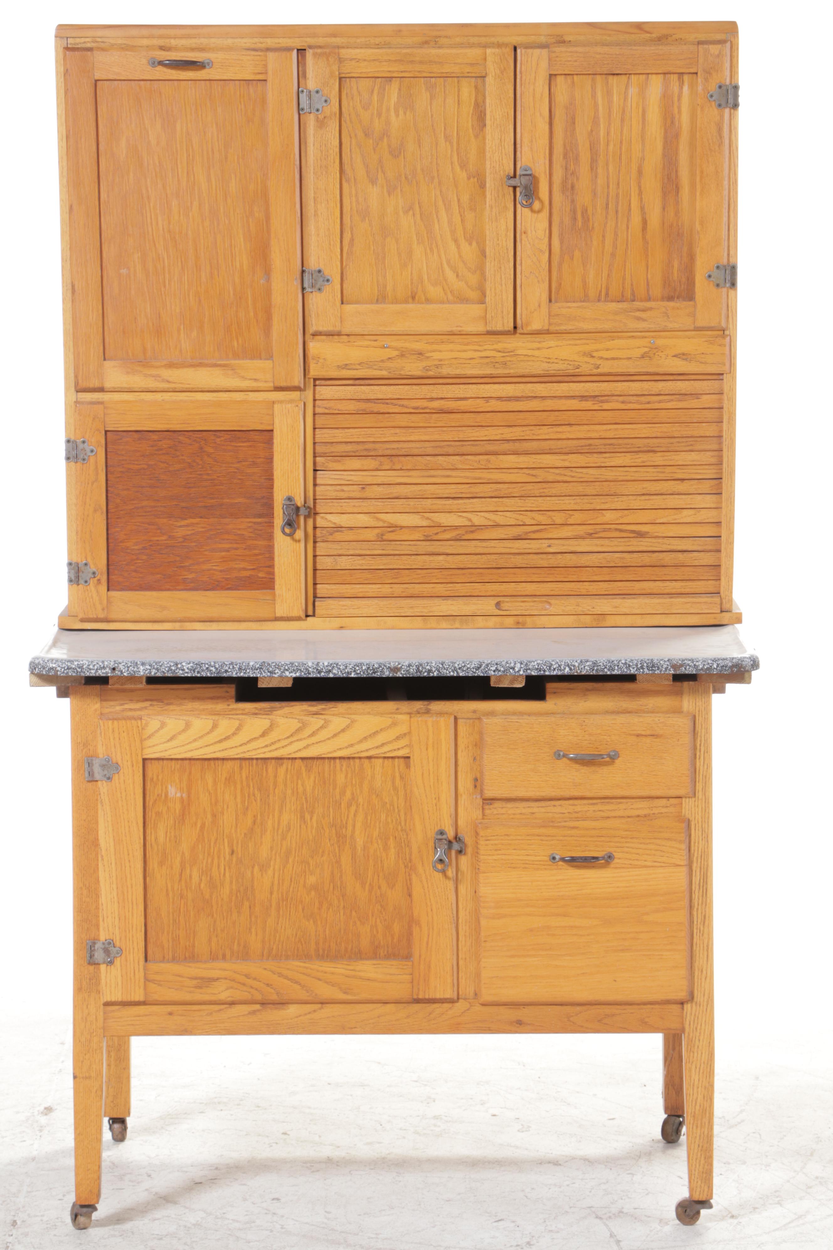 Campbell-Smith Ritchie Co. Oak and Enamel Top "Boone" Kitchen Cabinet