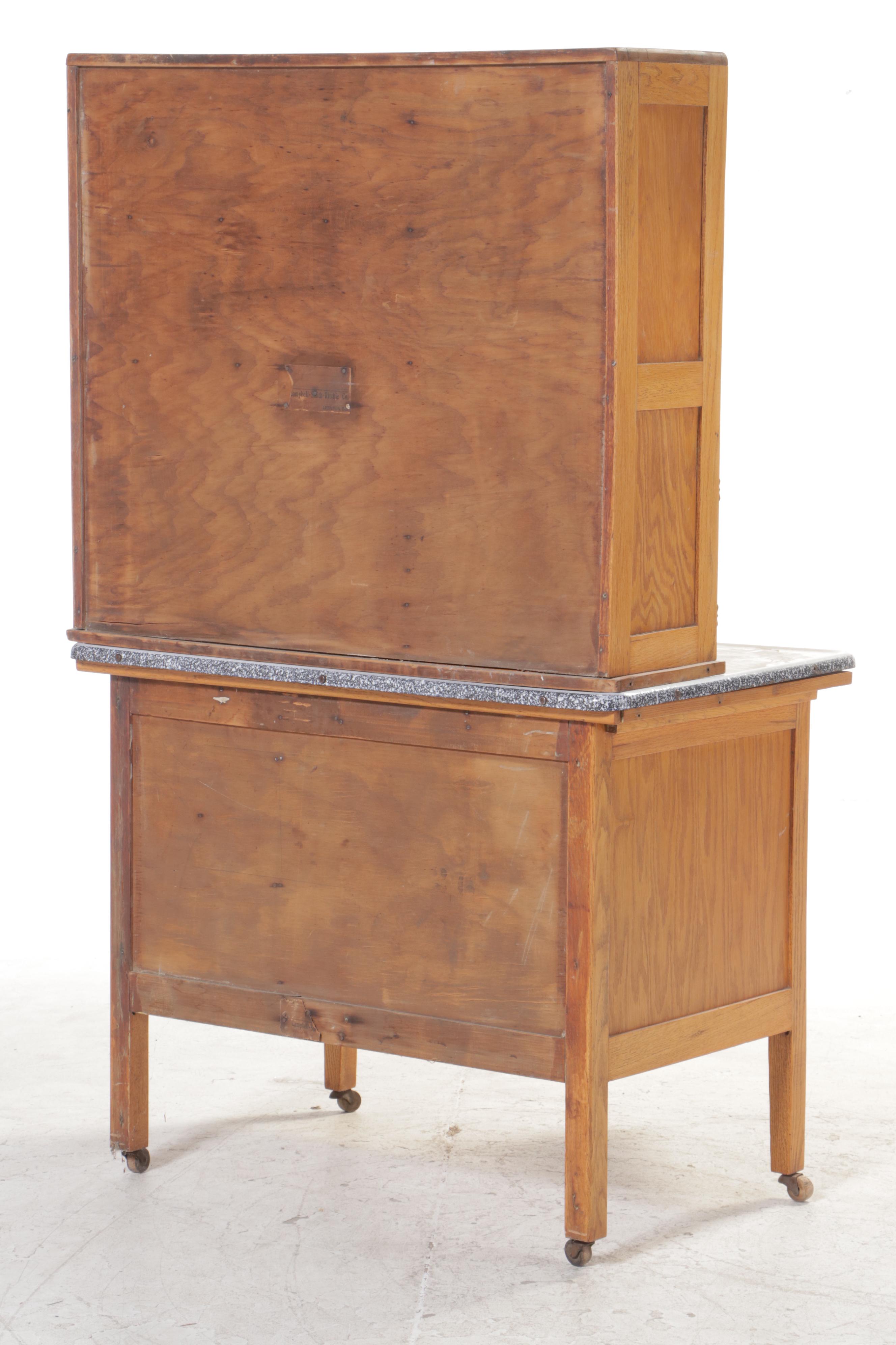Campbell-Smith Ritchie Co. Oak and Enamel Top "Boone" Kitchen Cabinet
