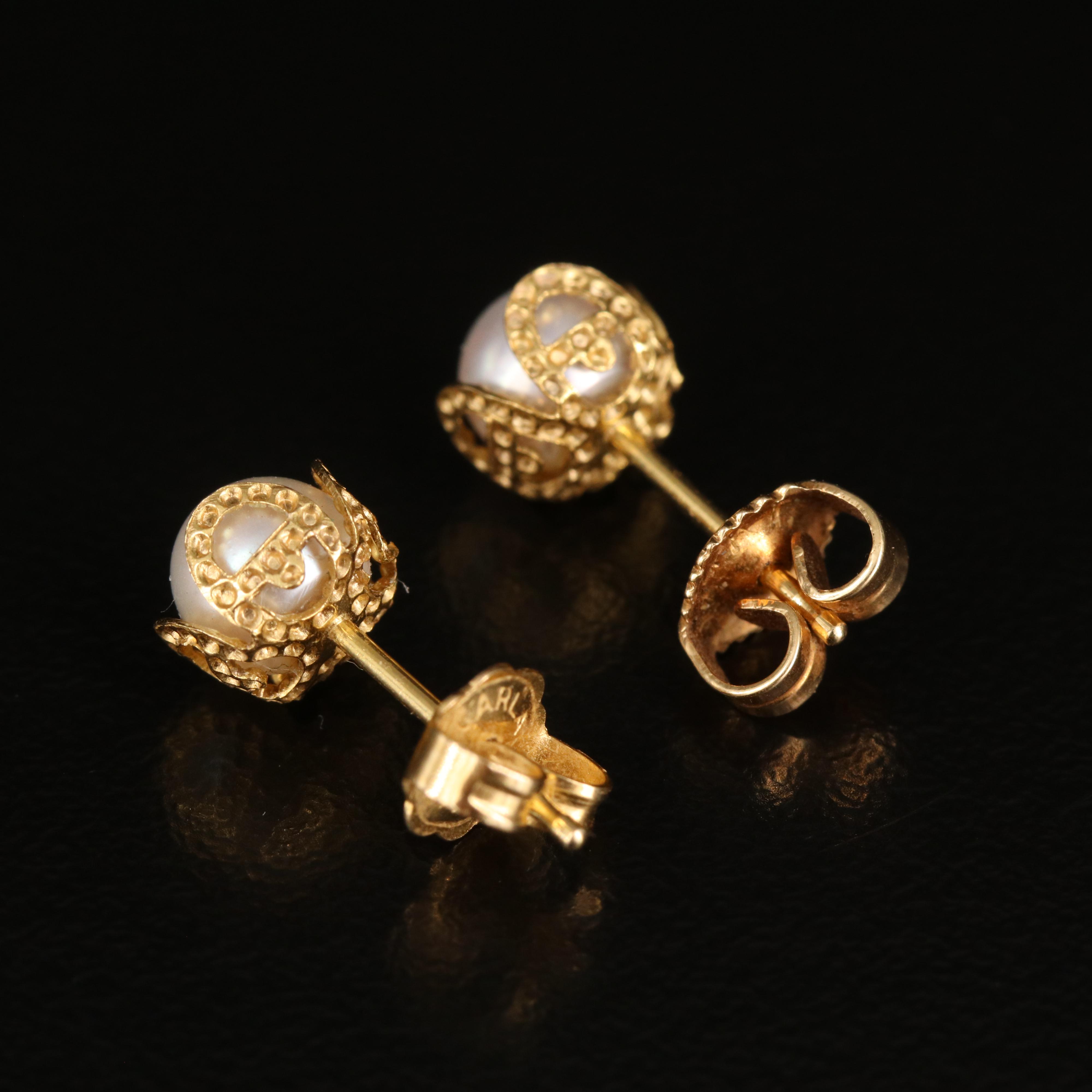 14K Pearl Stud Earrings