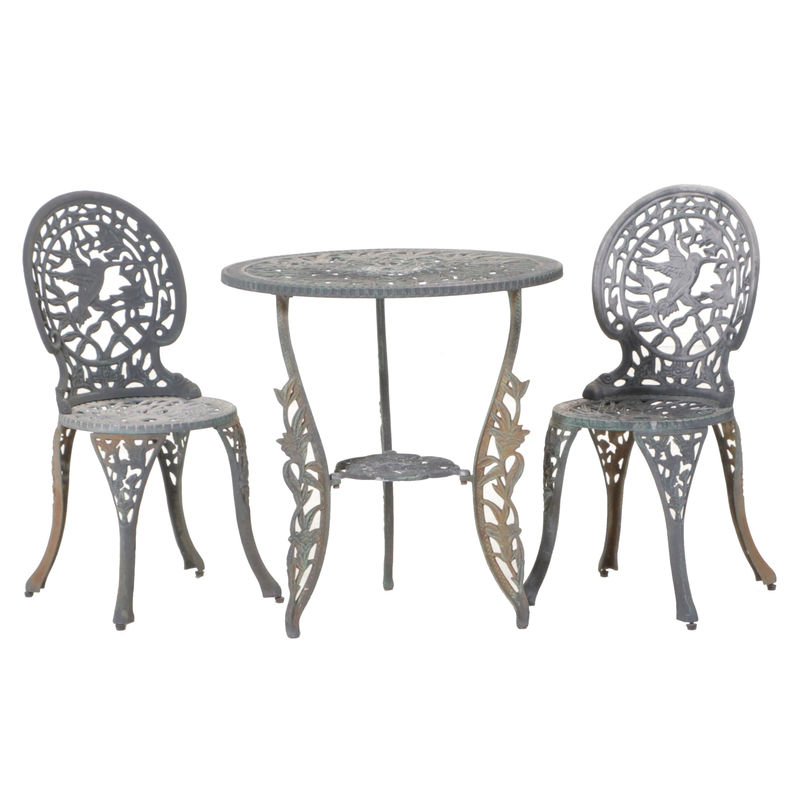 Three-Piece Patinated and Cast Metal Patio Bistro Set