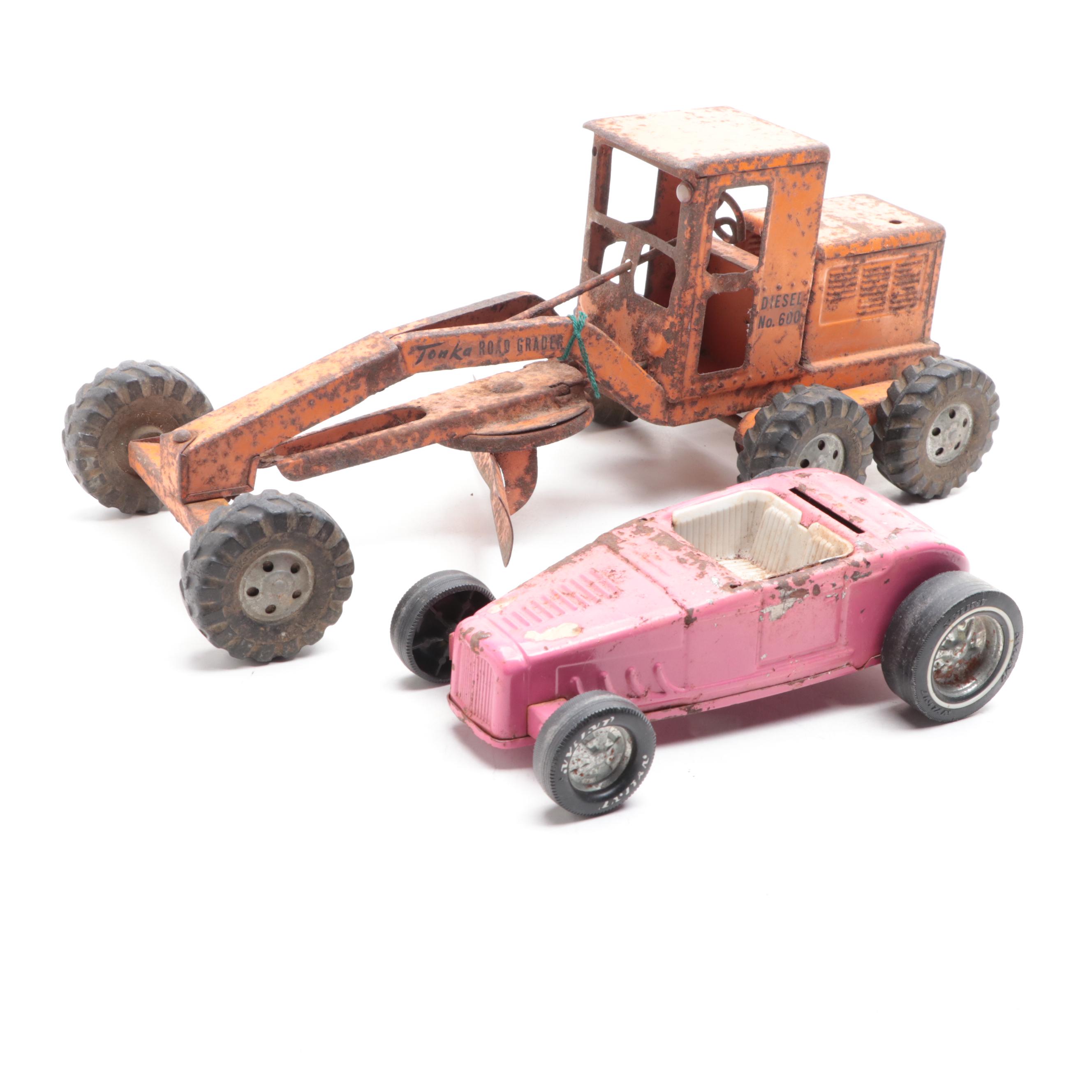 Tonka Road Grader Diesel No. 600 and Nylint Roadster Toy Cars, Mid-20th Century
