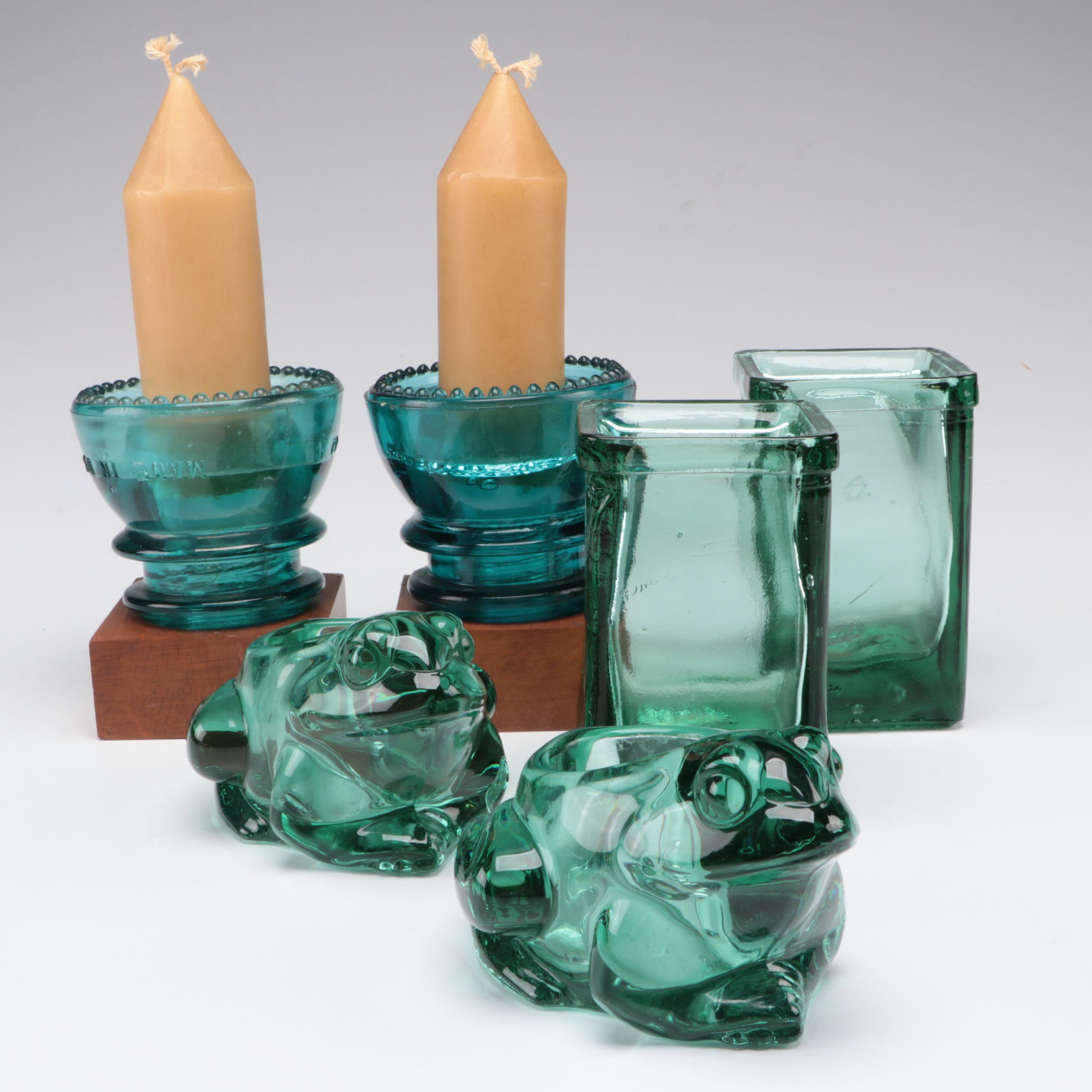 Green Glass Frog Candle Votives, Other Votive Holders and Glass Insulators