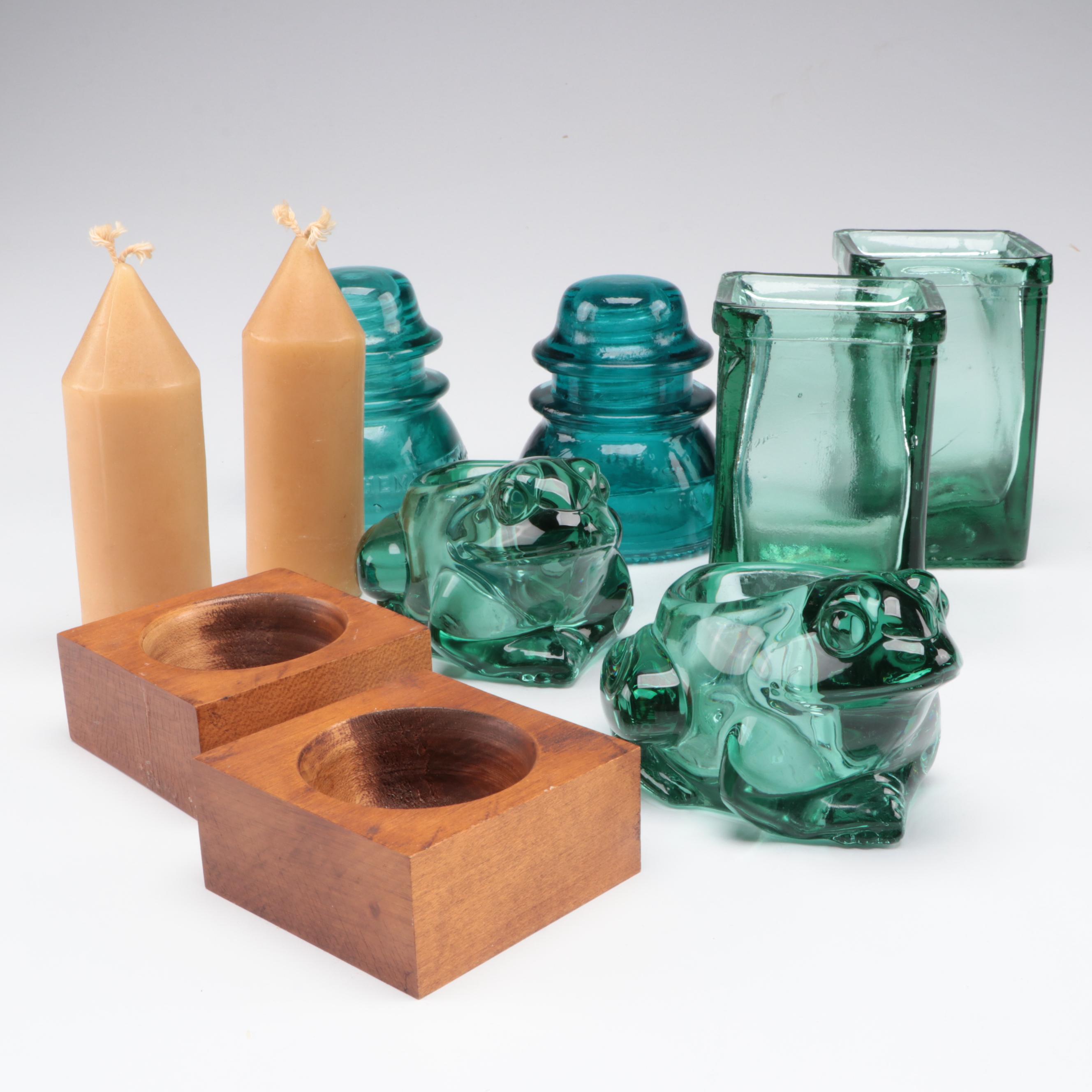 Green Glass Frog Candle Votives, Other Votive Holders and Glass Insulators