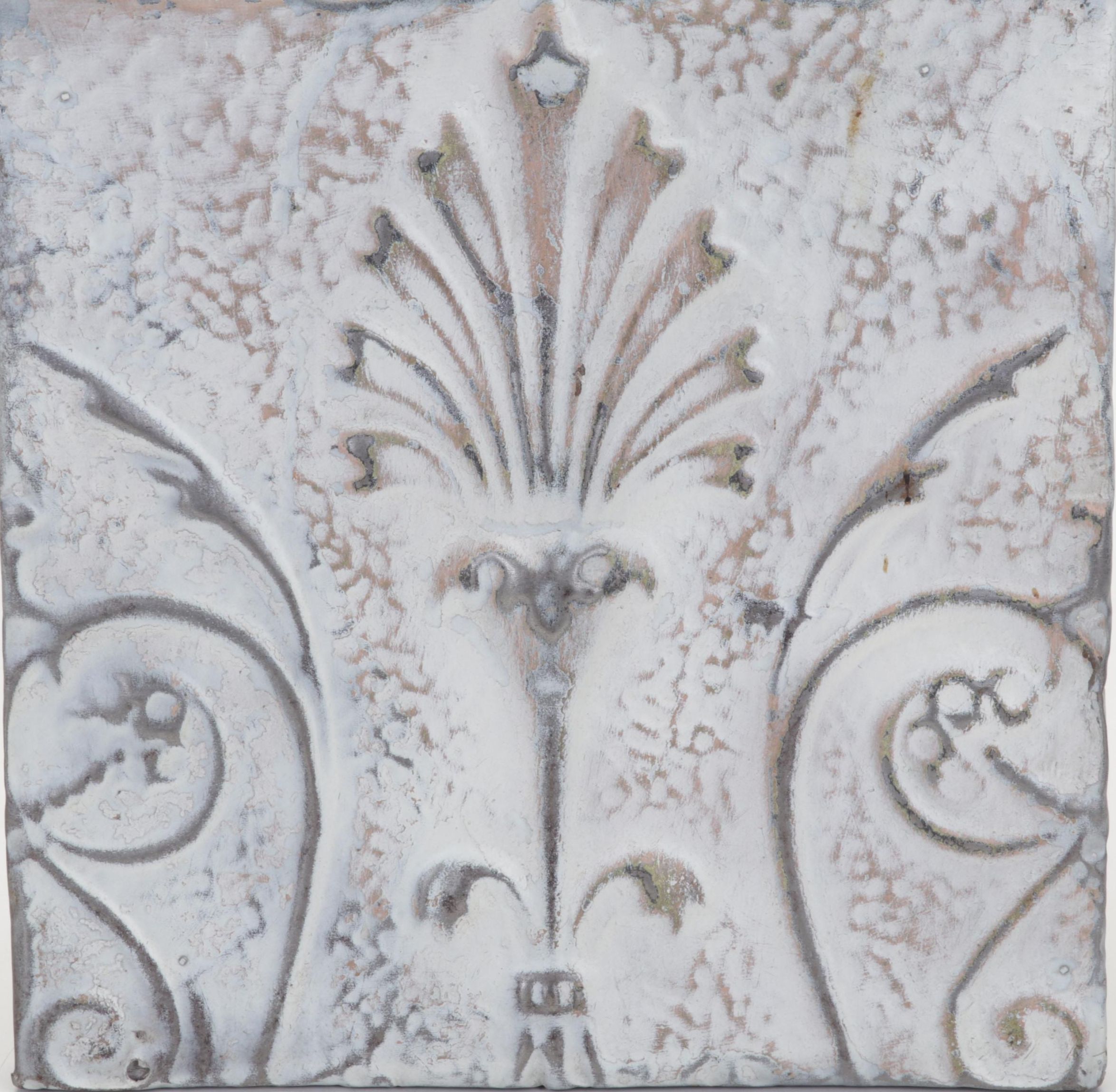 Foliate Pattern Pressed Tin Ceiling Tile Wall Hanging, Early 20th Century