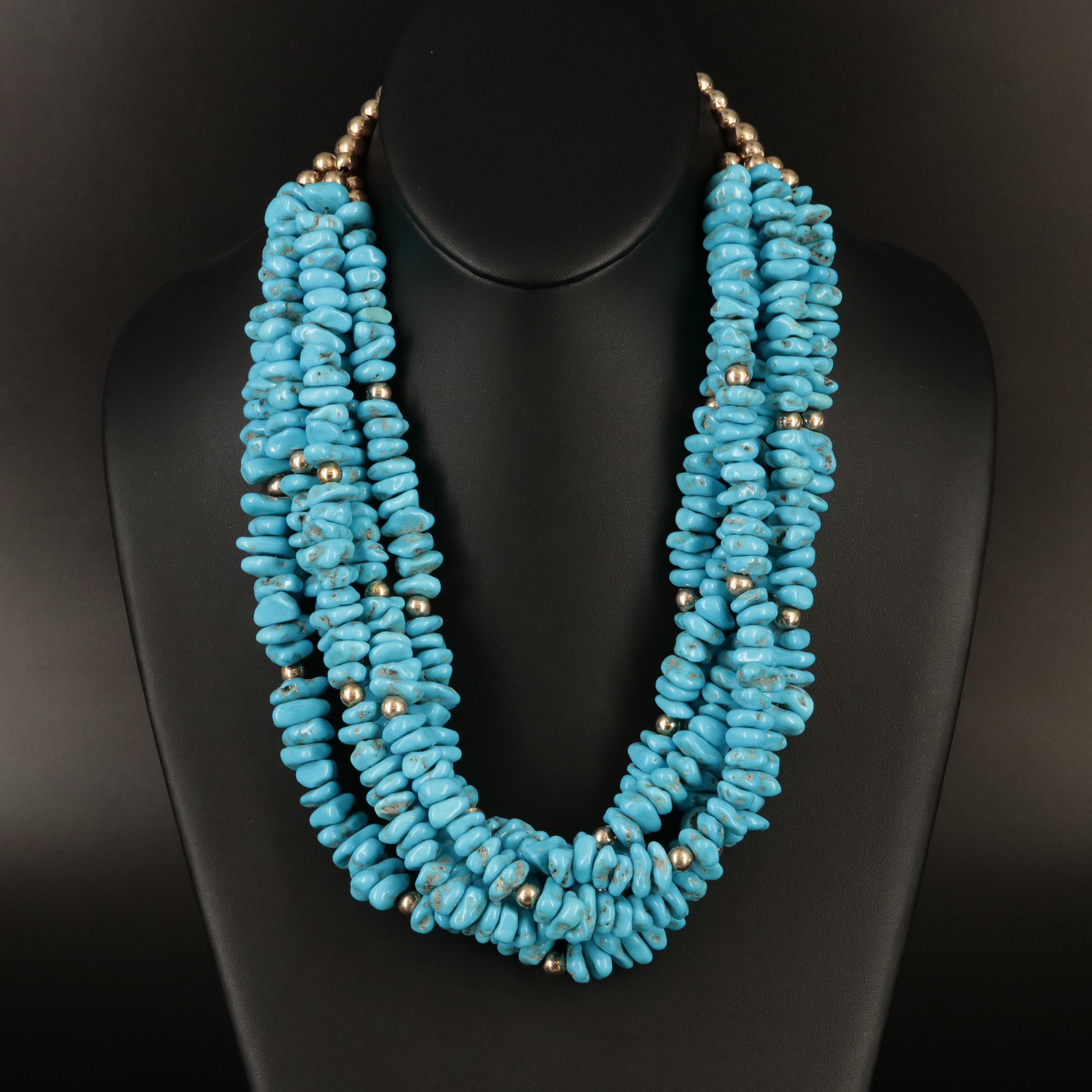 Turquoise Multi-Strand Necklace with 14K Clasp