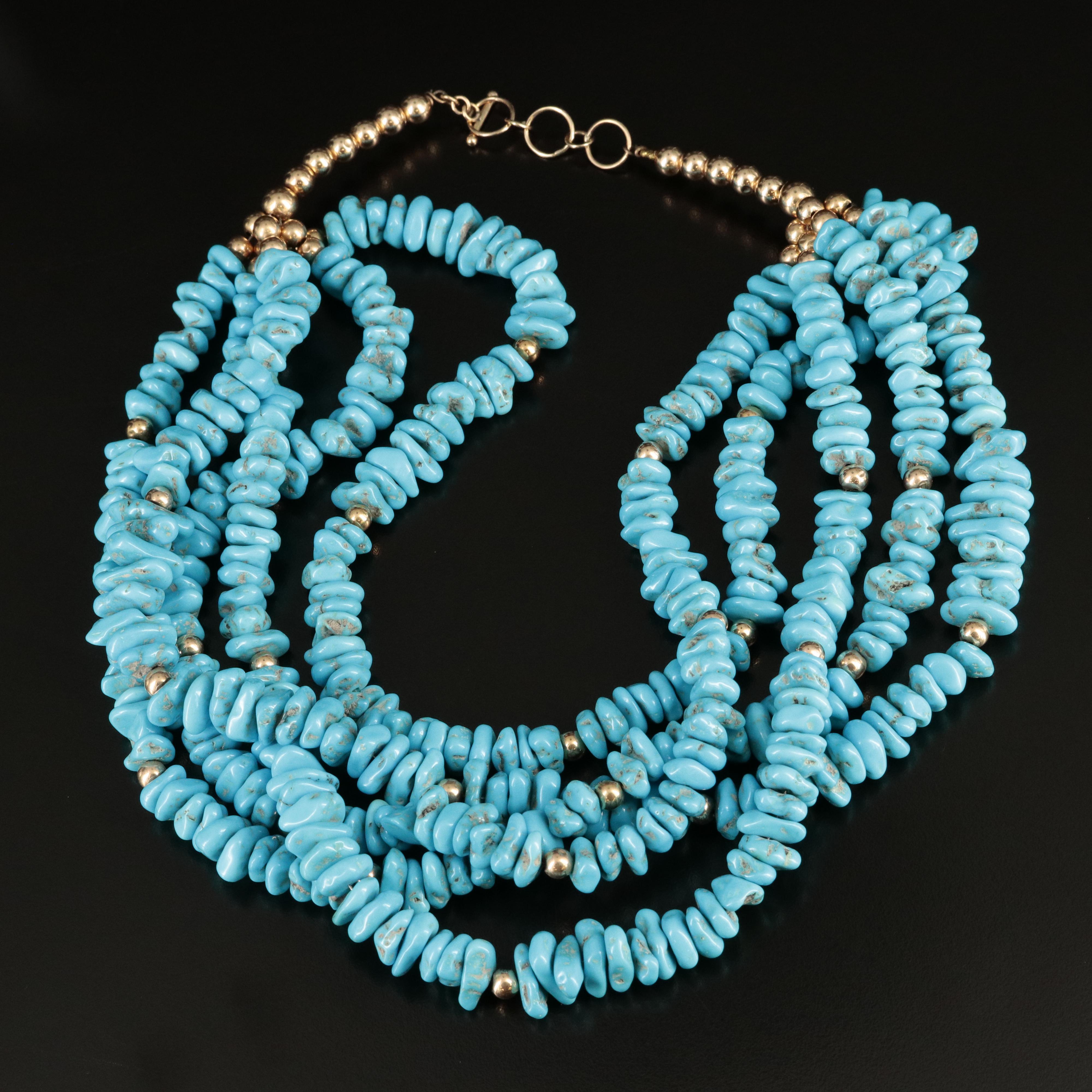 Turquoise Multi-Strand Necklace with 14K Clasp