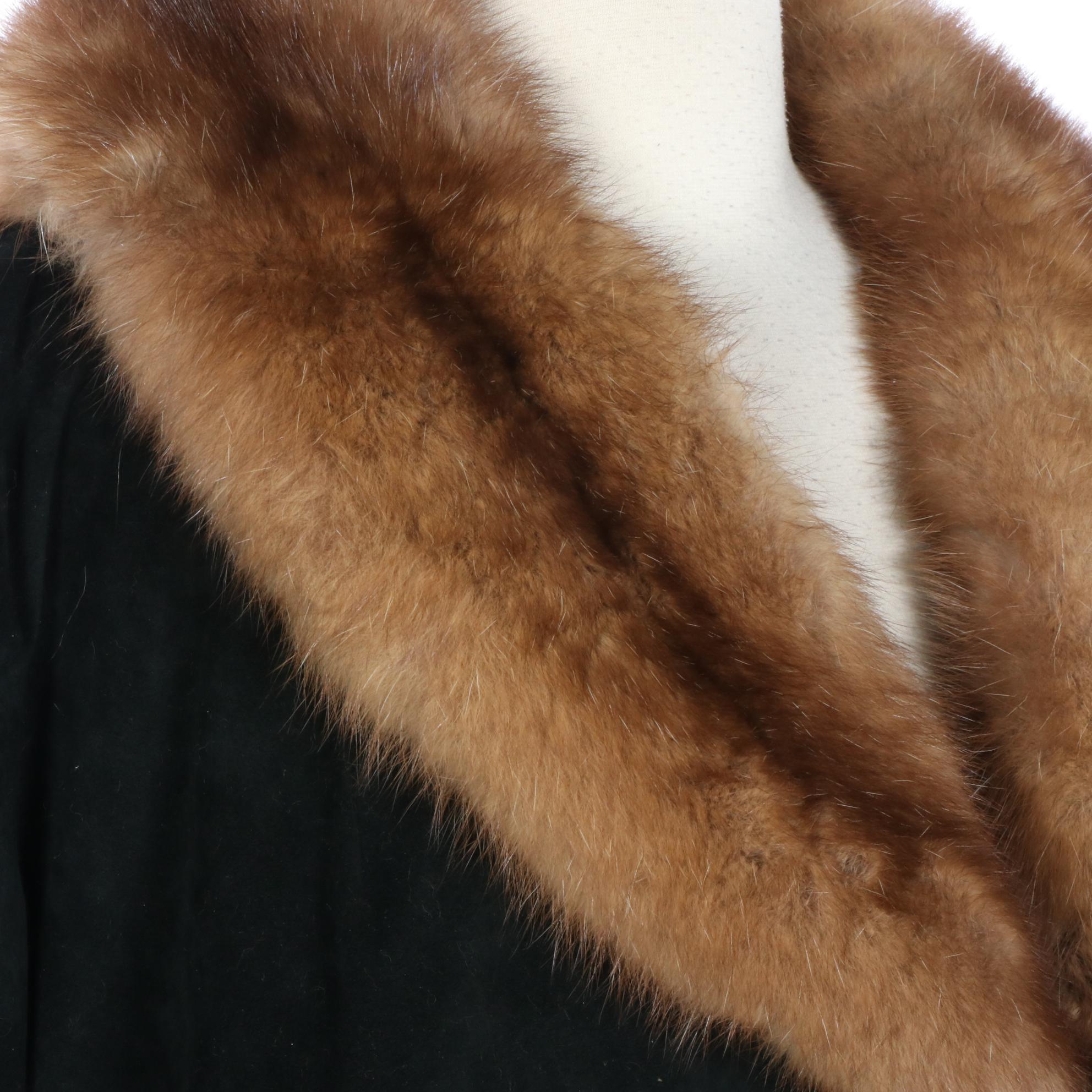 Lawrence of London Ultra Suede Coat with Mink and Marten Lining