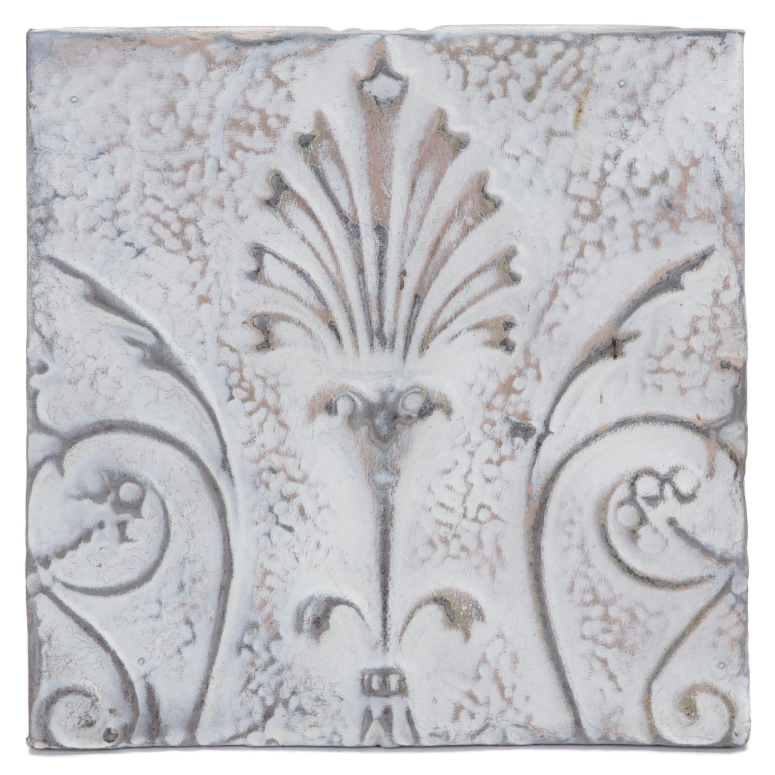 Foliate Pattern Pressed Tin Ceiling Tile Wall Hanging, Early 20th Century