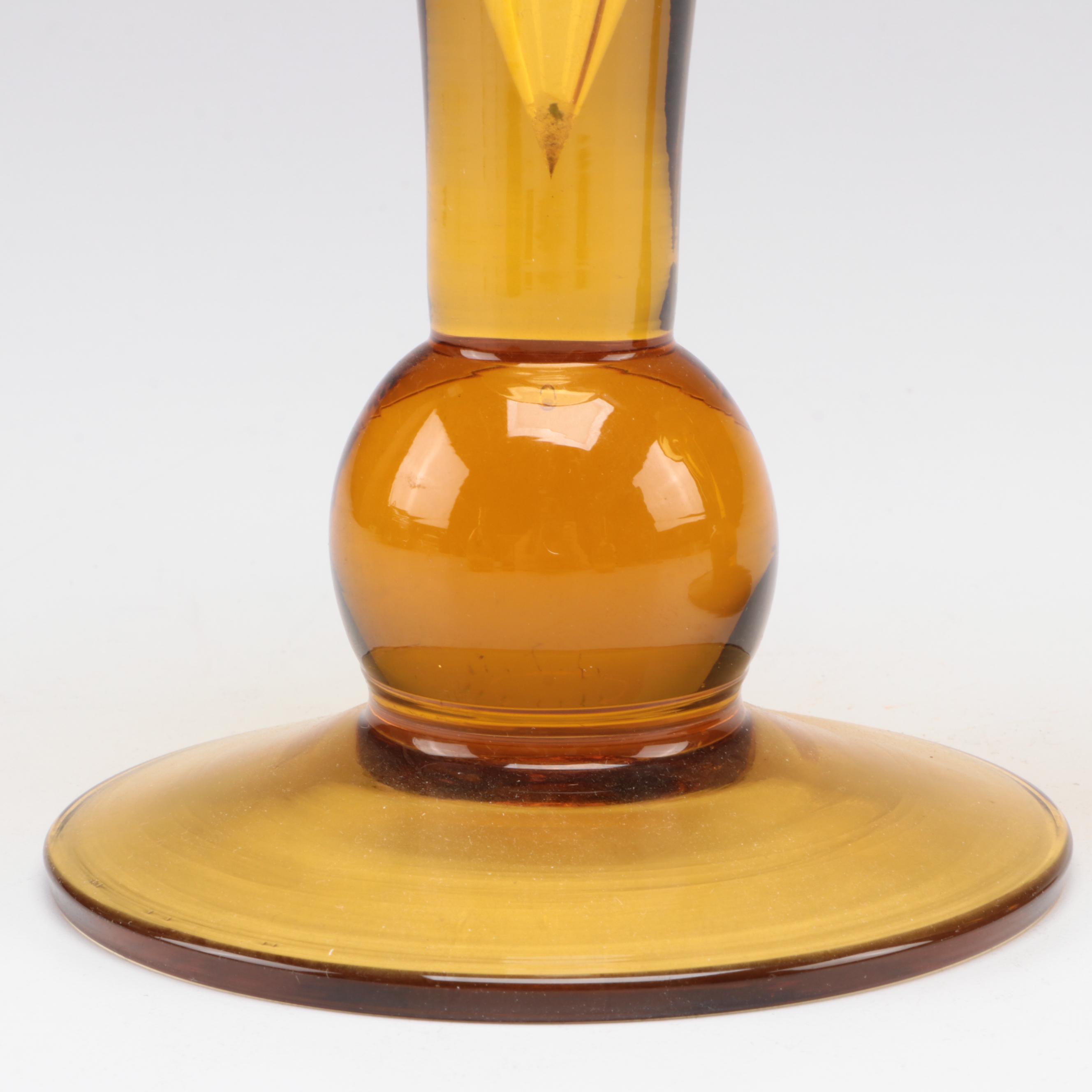 Mid Century Modern Style Amber Glass Candlesticks and Vases, Mid to Late 20th C.