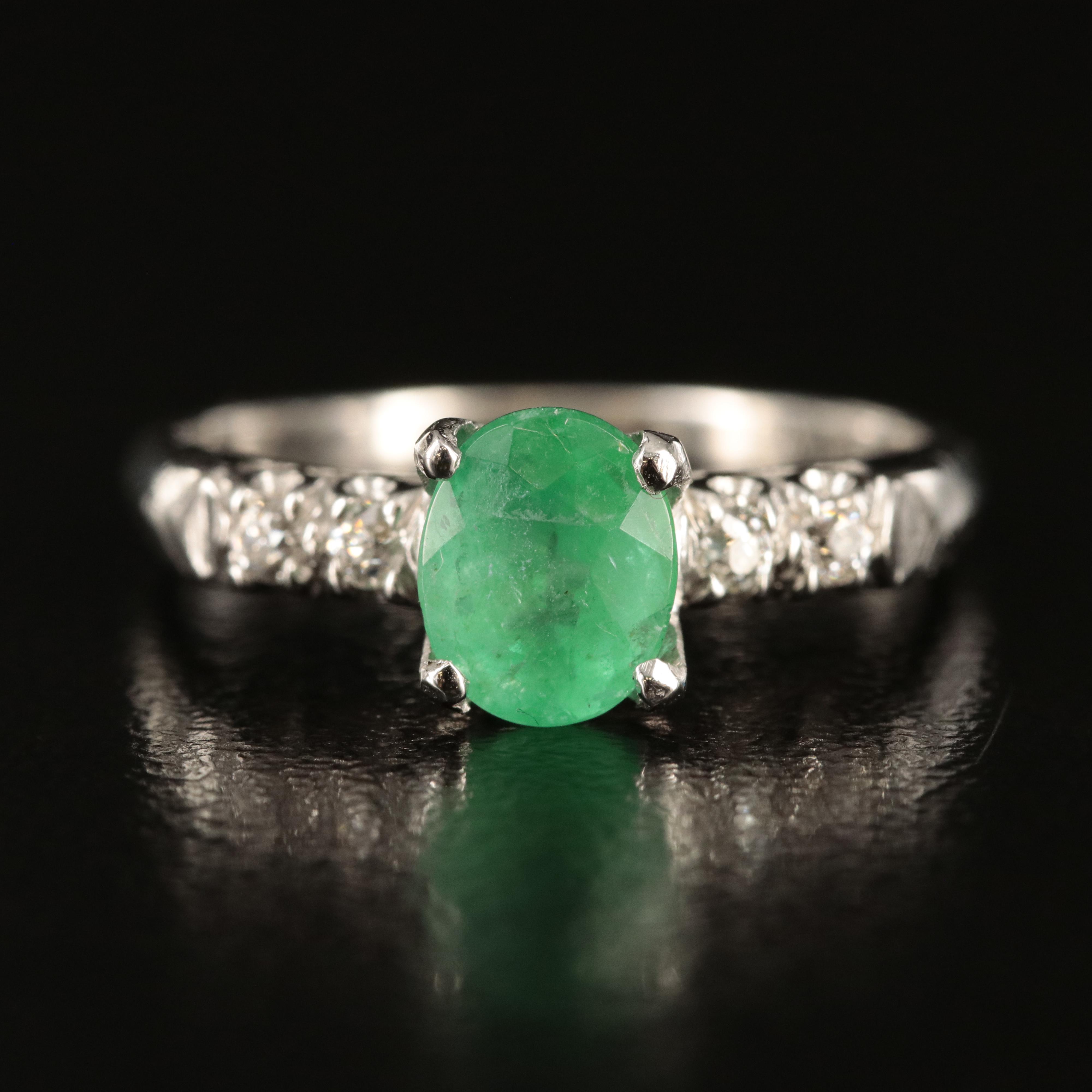 Vintage Platinum Emerald and Diamond Ring