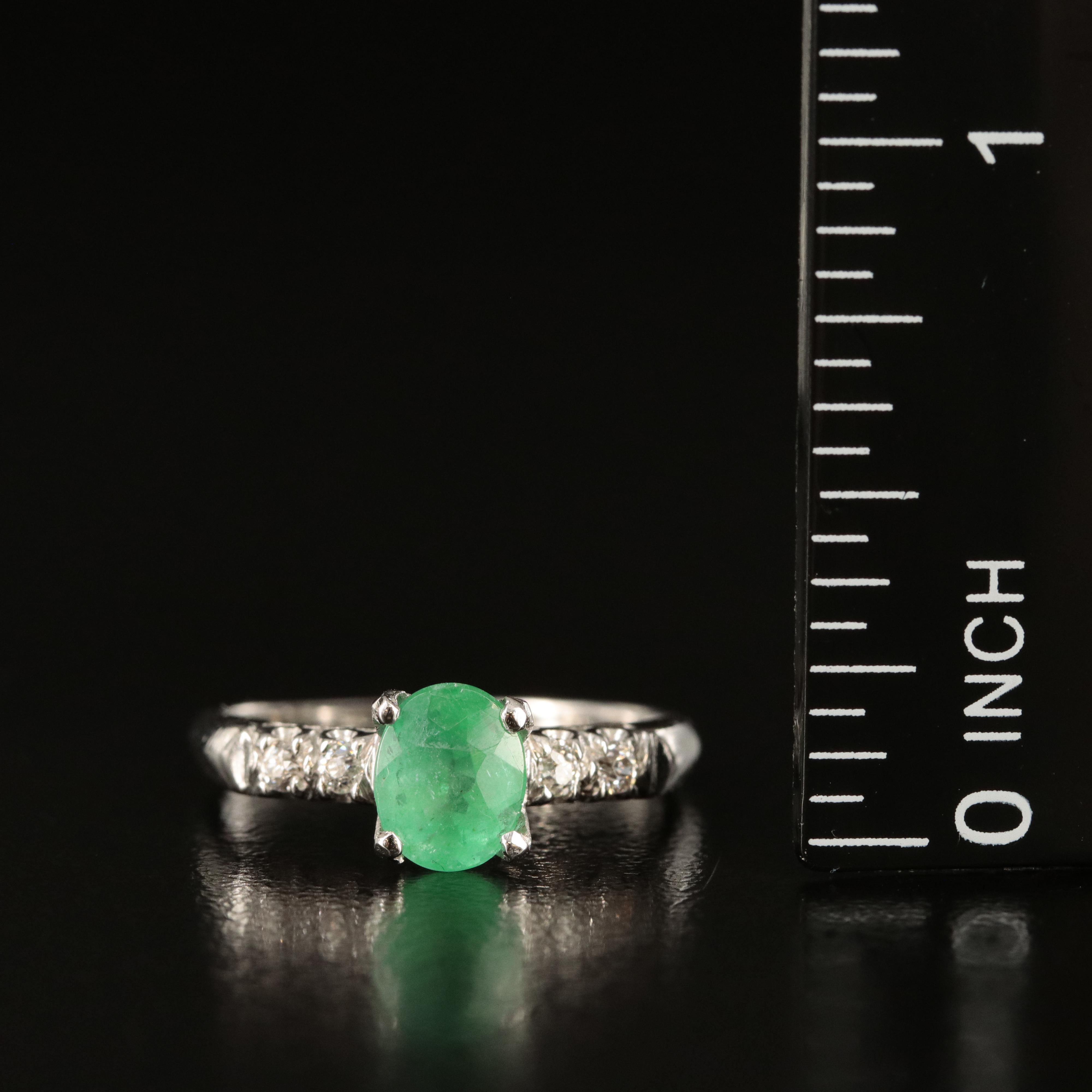 Vintage Platinum Emerald and Diamond Ring