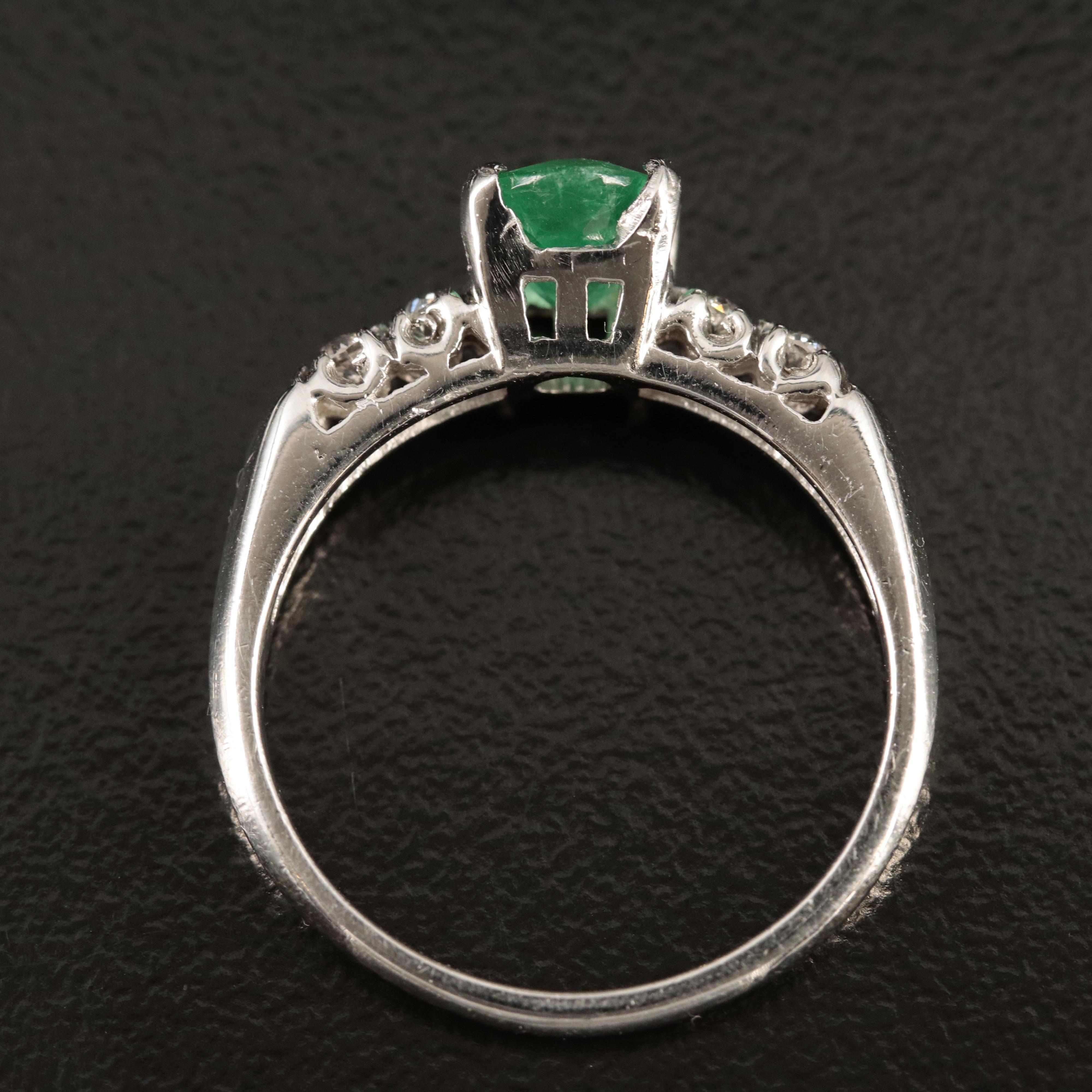 Vintage Platinum Emerald and Diamond Ring