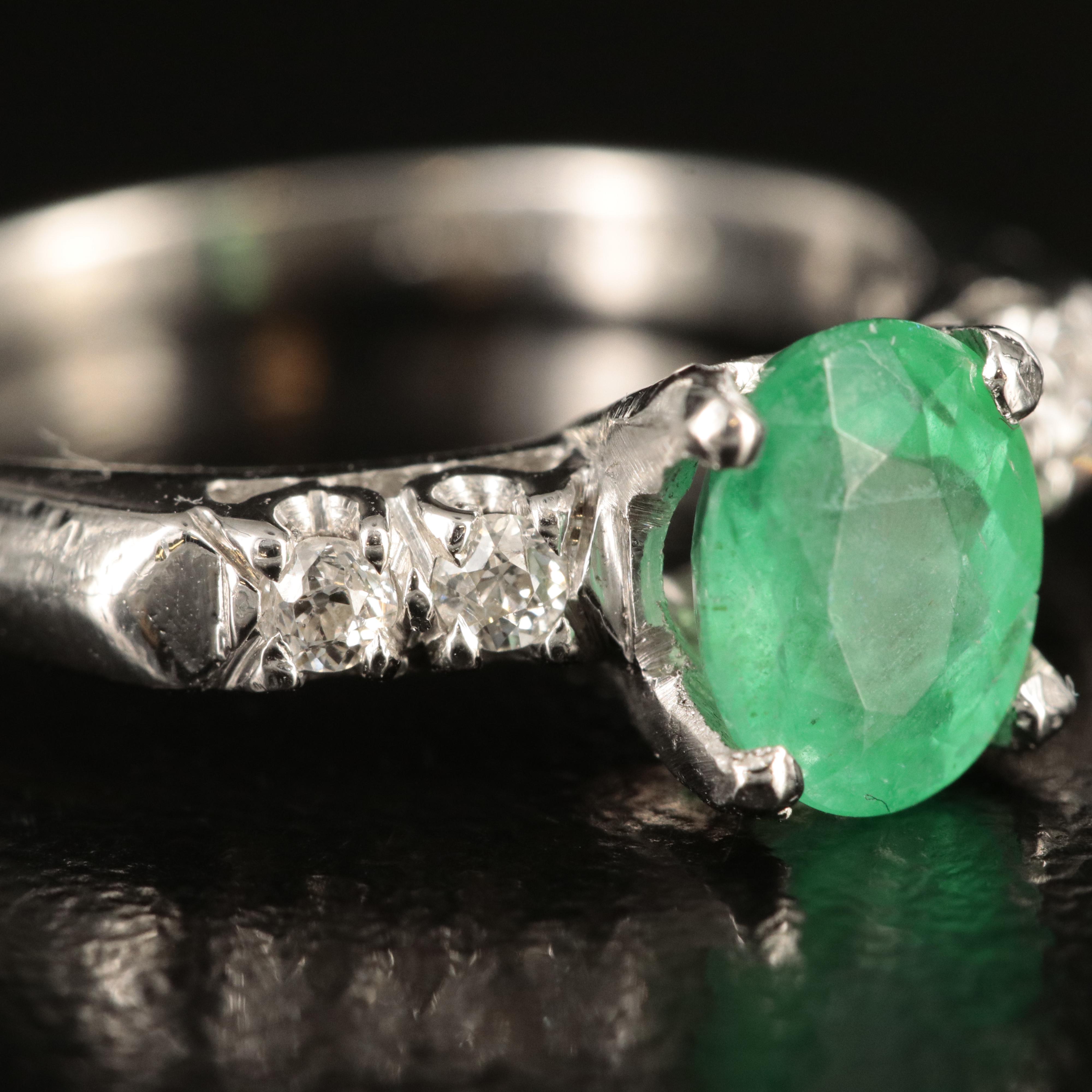 Vintage Platinum Emerald and Diamond Ring