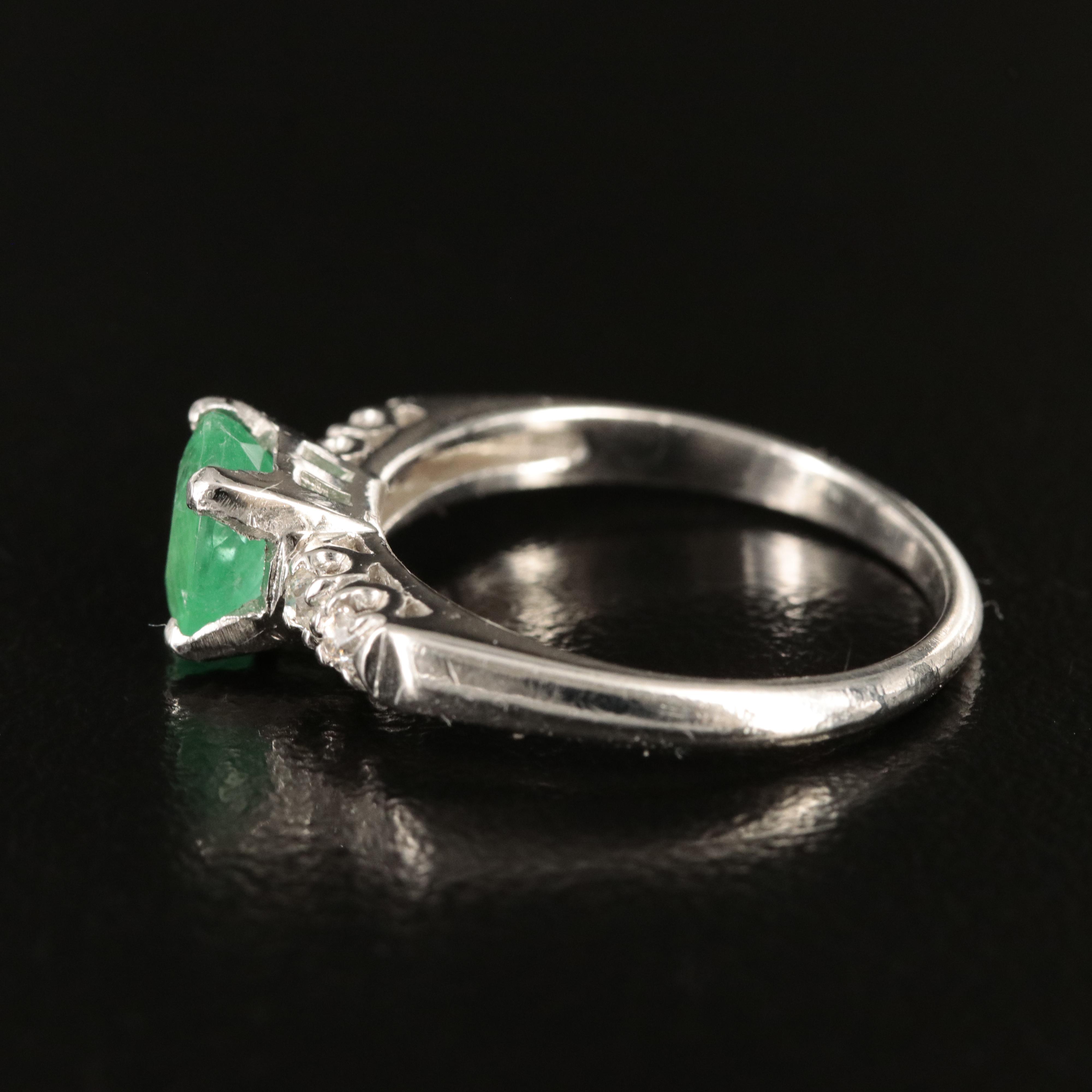 Vintage Platinum Emerald and Diamond Ring