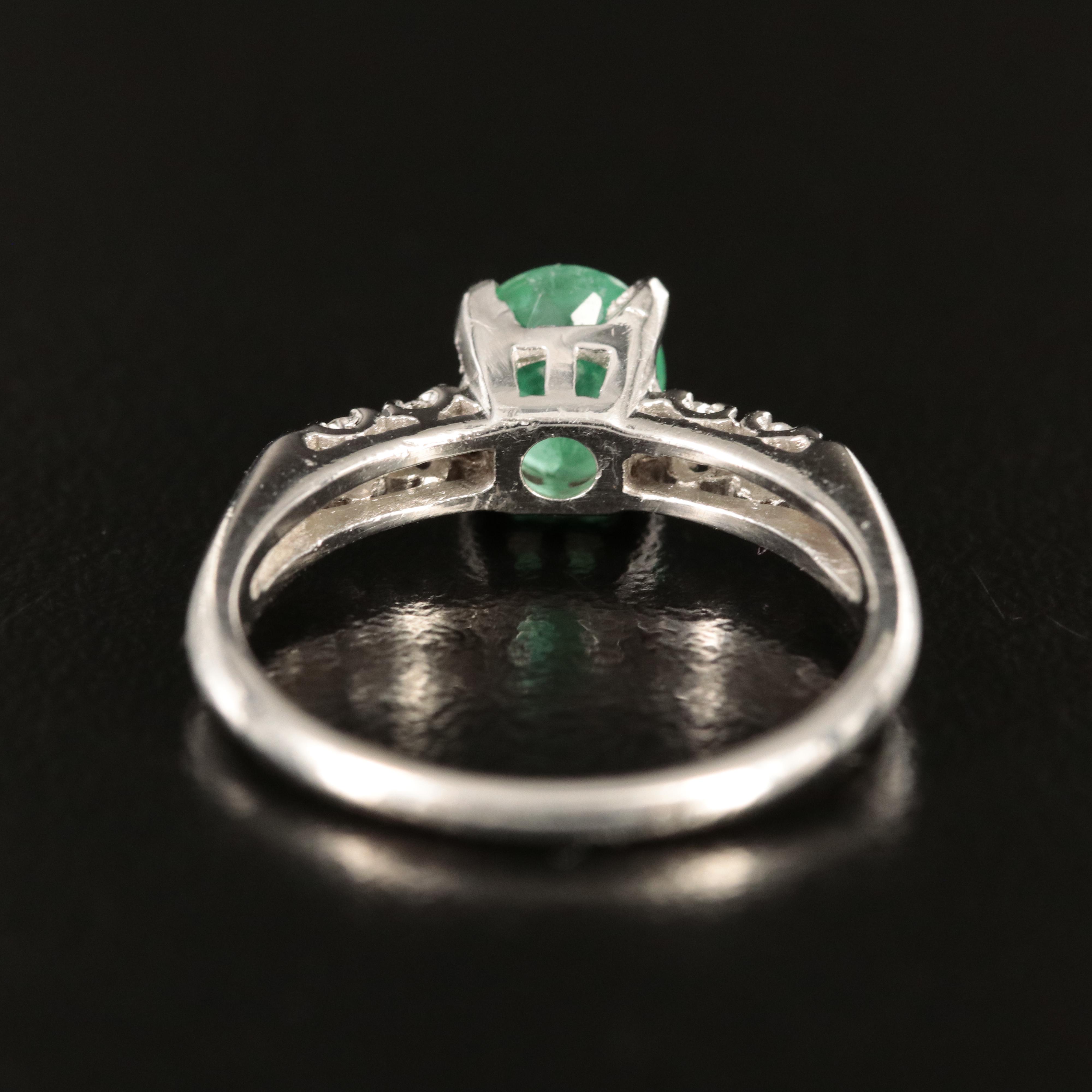 Vintage Platinum Emerald and Diamond Ring