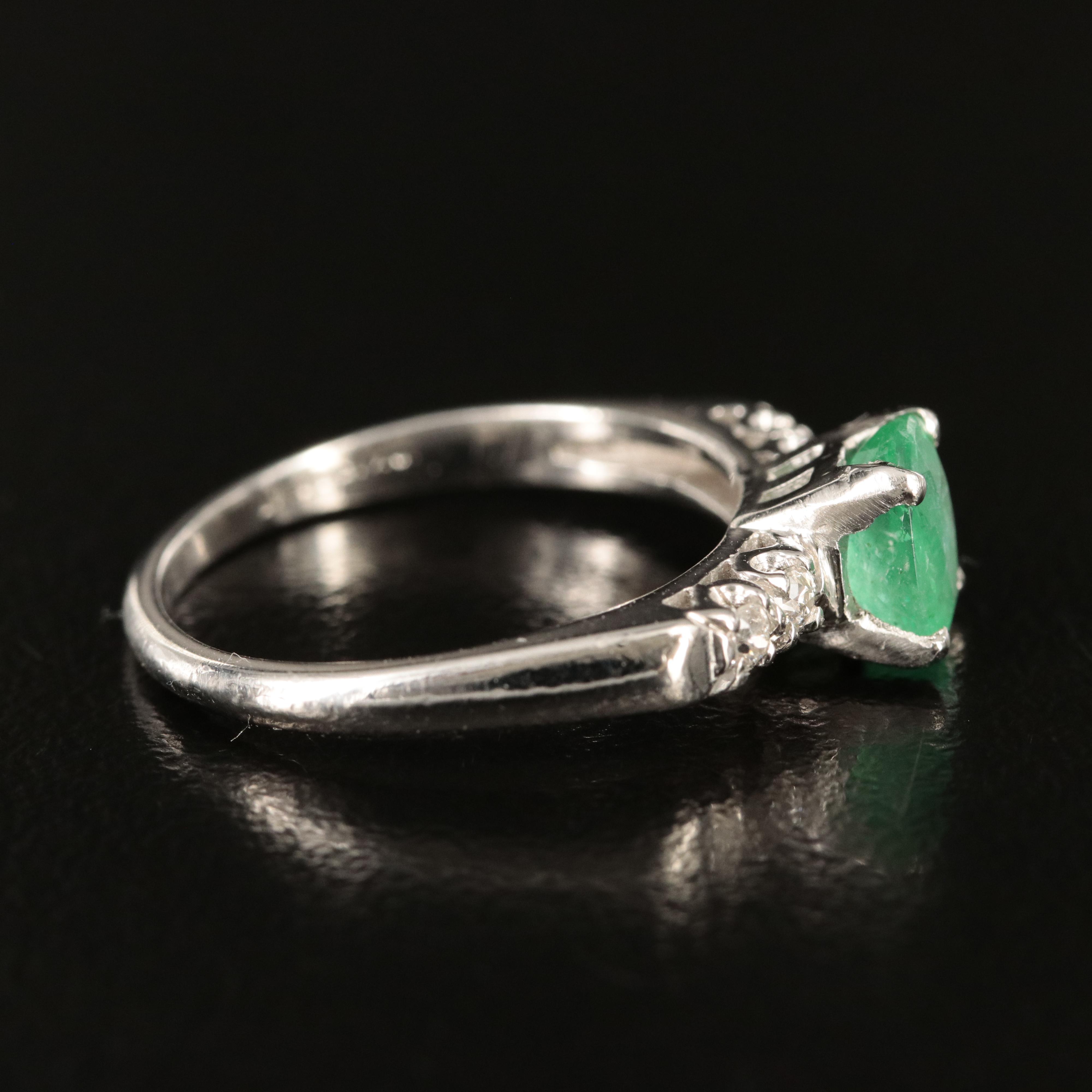 Vintage Platinum Emerald and Diamond Ring