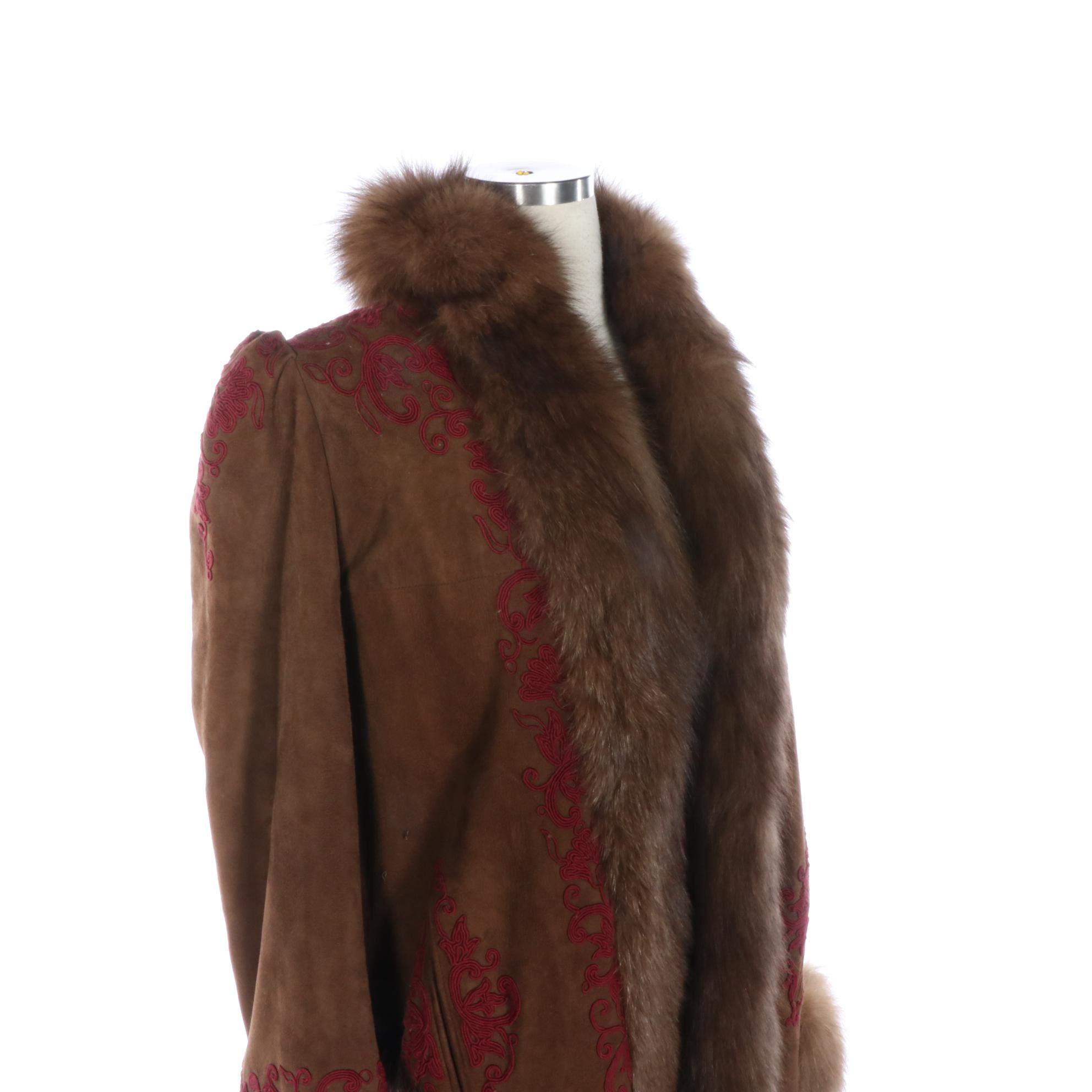 Oscar de la Renta Fox Trim Coat with Soutache