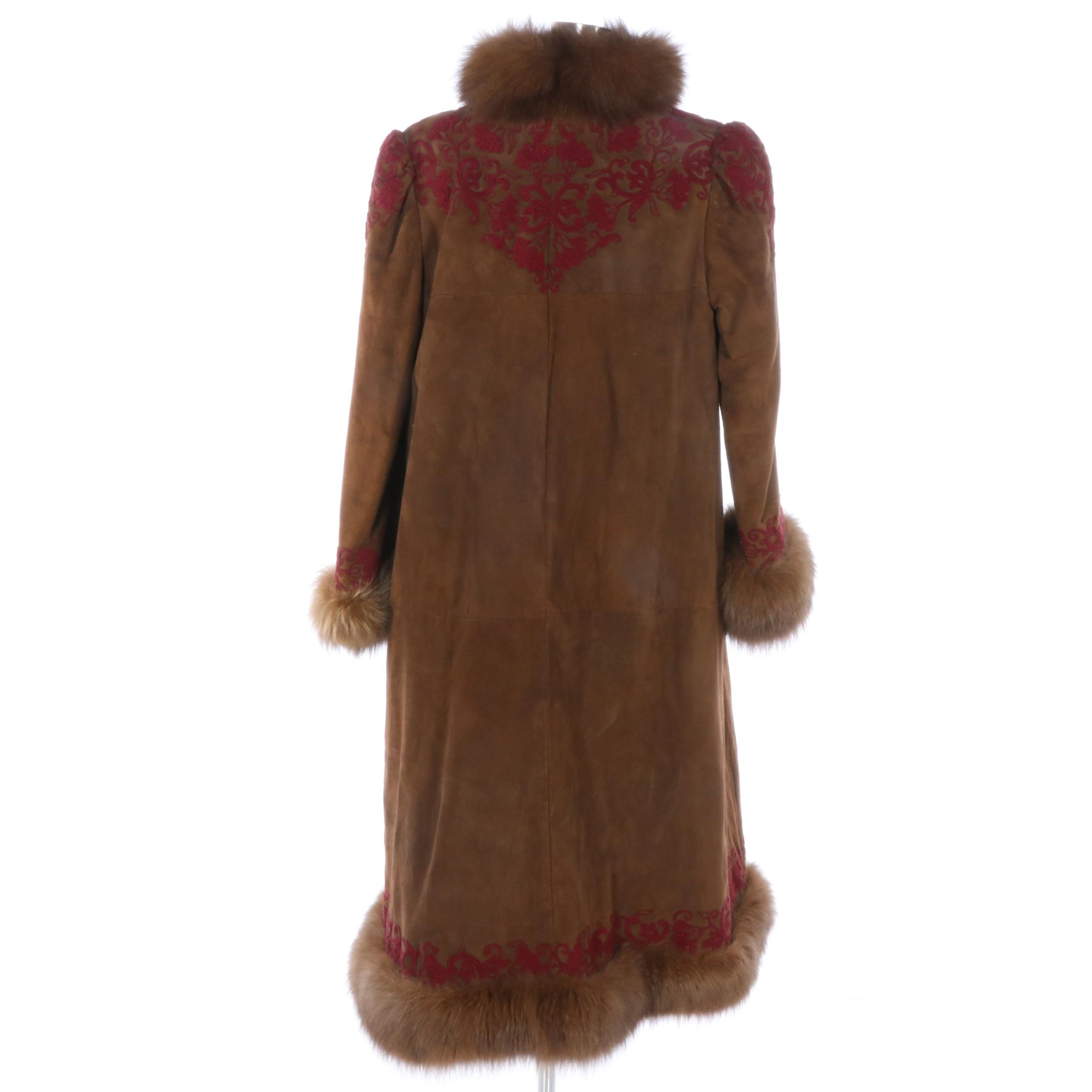 Oscar de la Renta Fox Trim Coat with Soutache