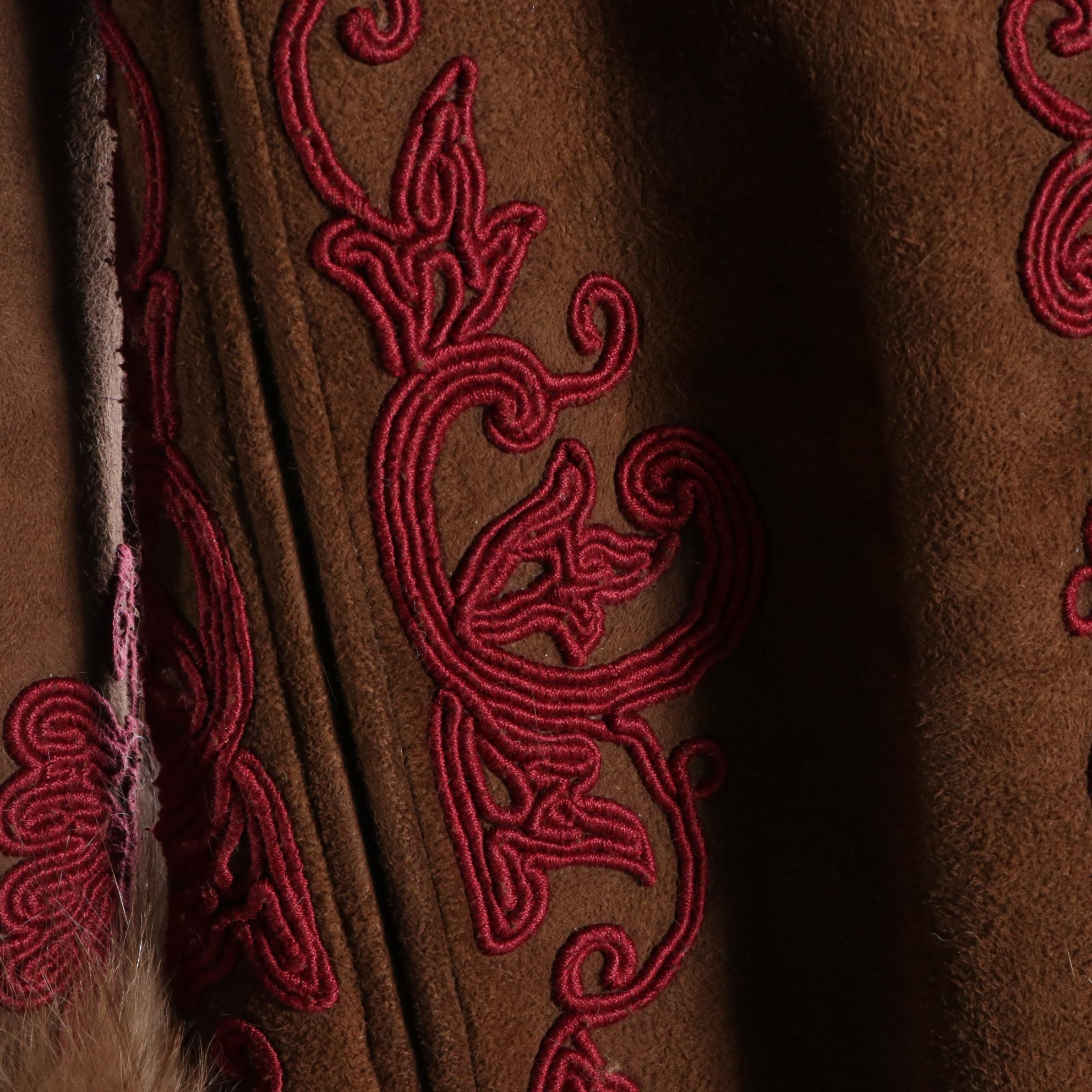 Oscar de la Renta Fox Trim Coat with Soutache