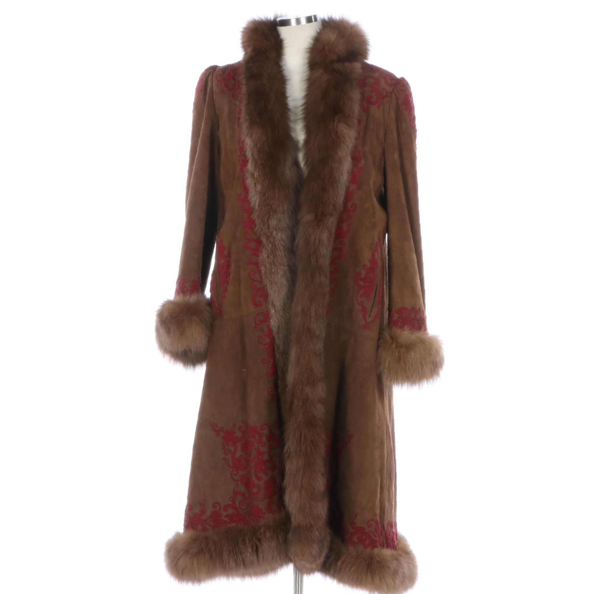 Oscar de la Renta Fox Trim Coat with Soutache