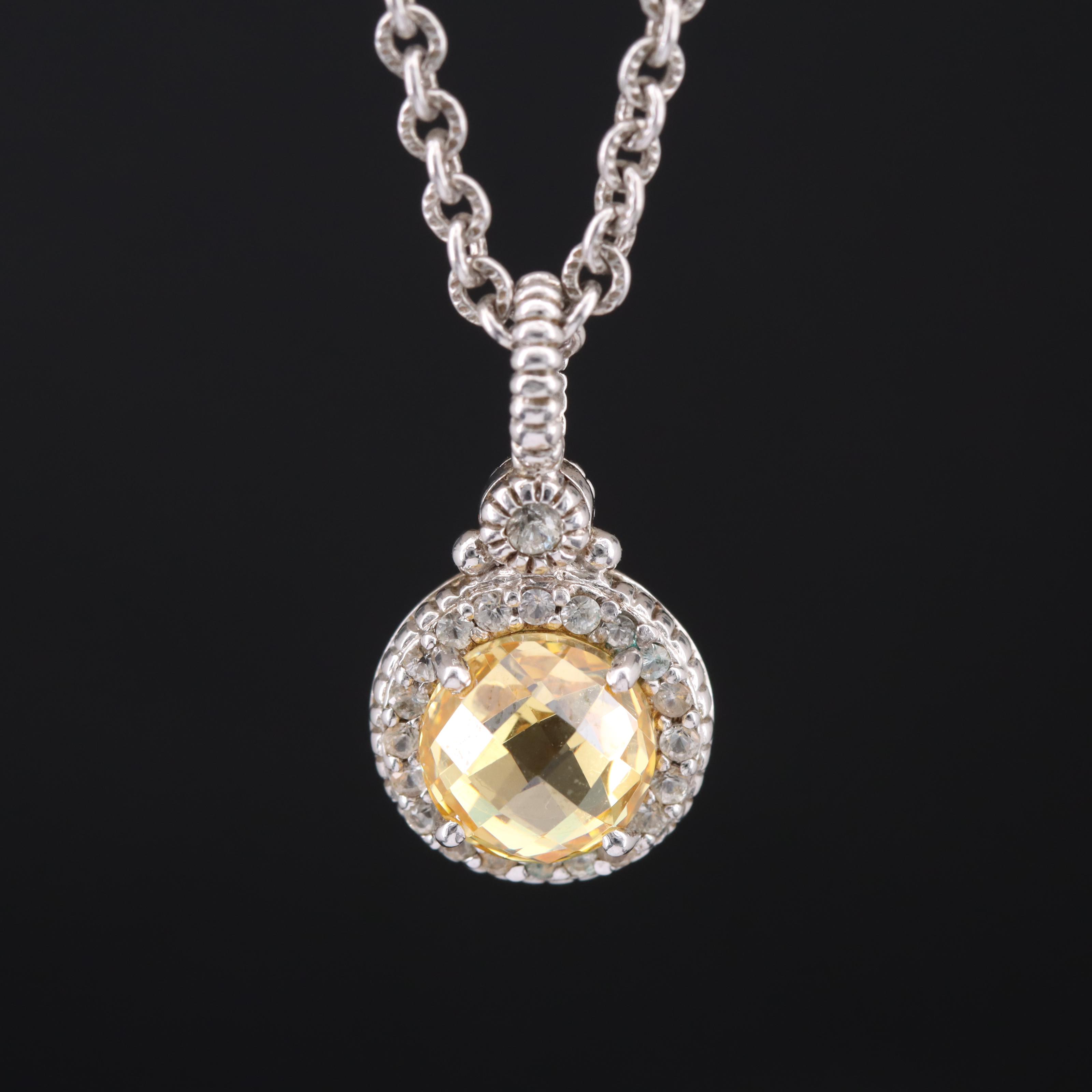 Judith Ripka Sterling Yellow Cubic Zirconia and Sapphire Pendant Necklace
