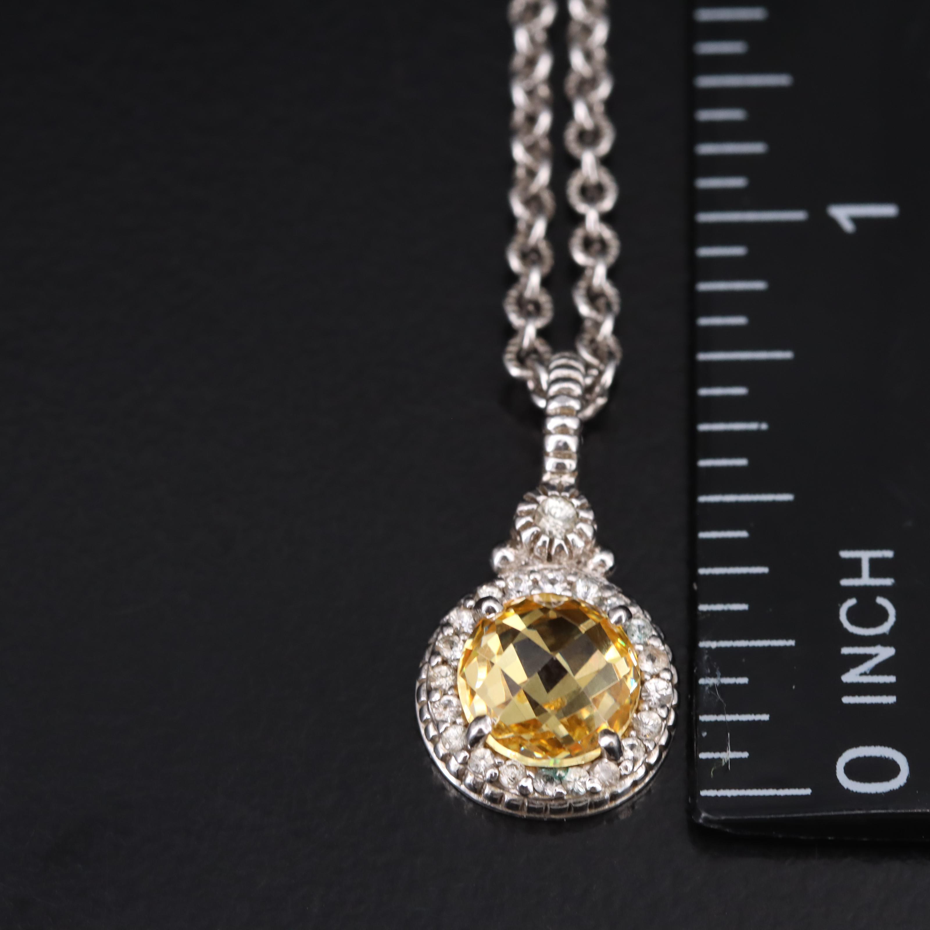 Judith Ripka Sterling Yellow Cubic Zirconia and Sapphire Pendant Necklace