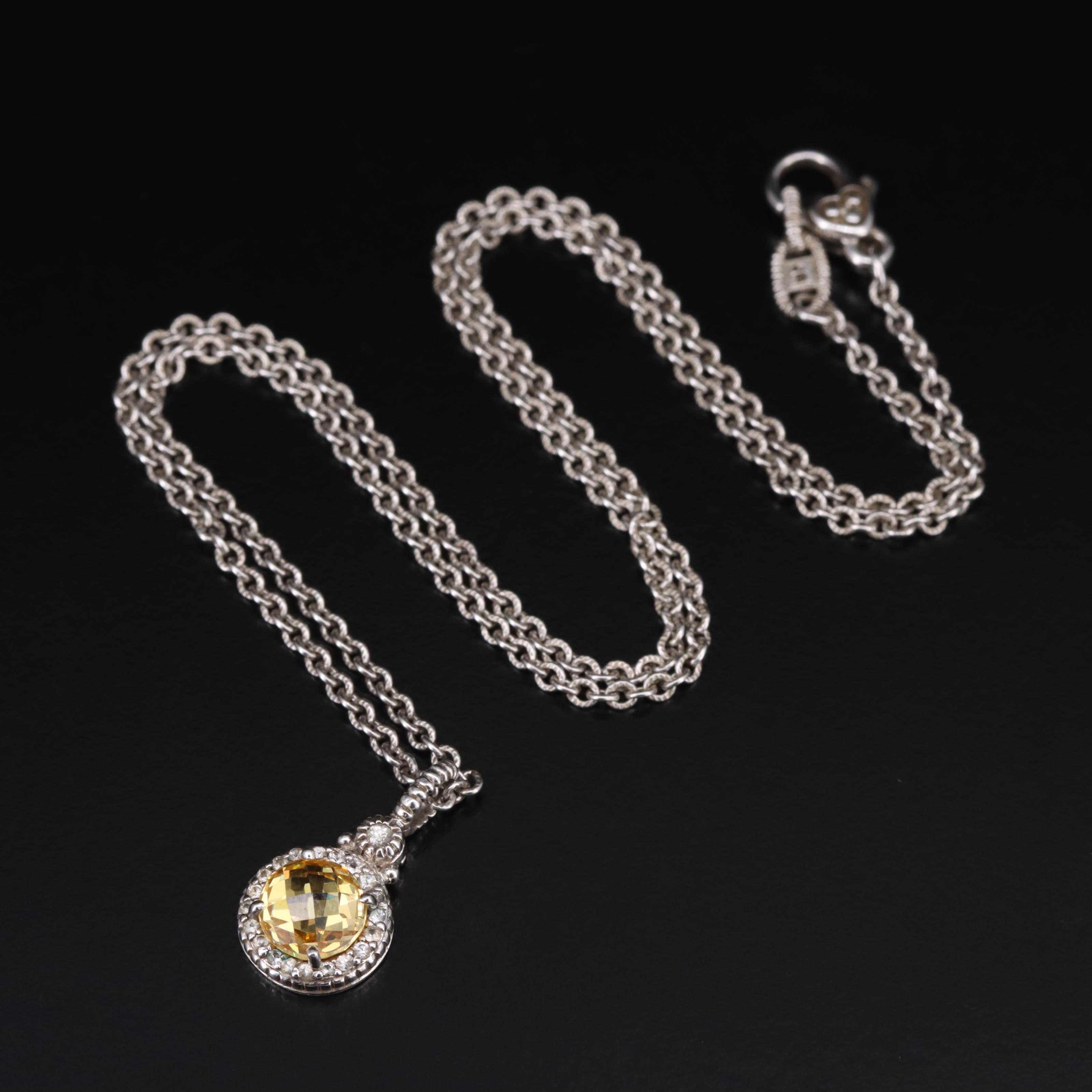 Judith Ripka Sterling Yellow Cubic Zirconia and Sapphire Pendant Necklace