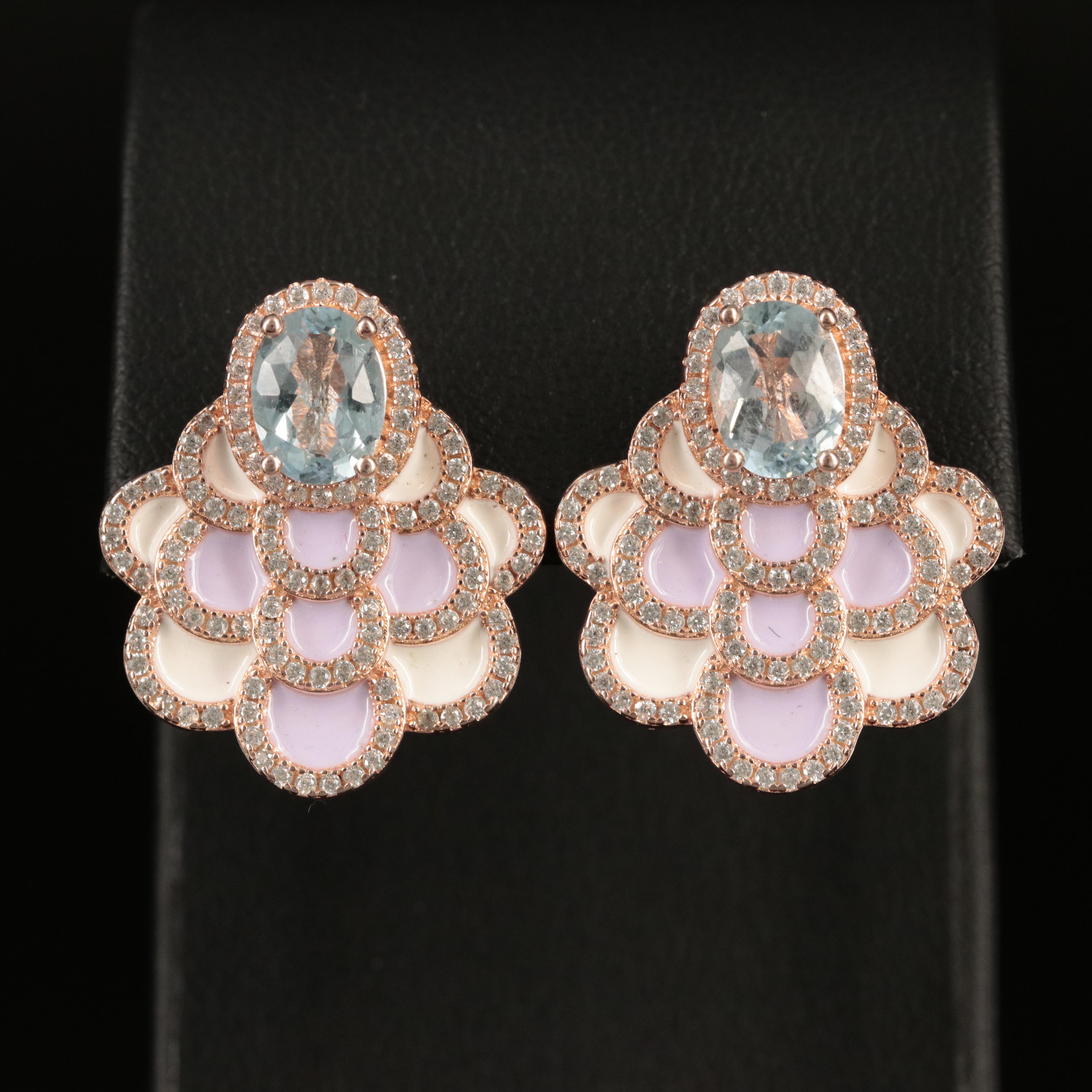 Sterling Topaz, Cubic Zirconia and Enamel Scalloped Earrings