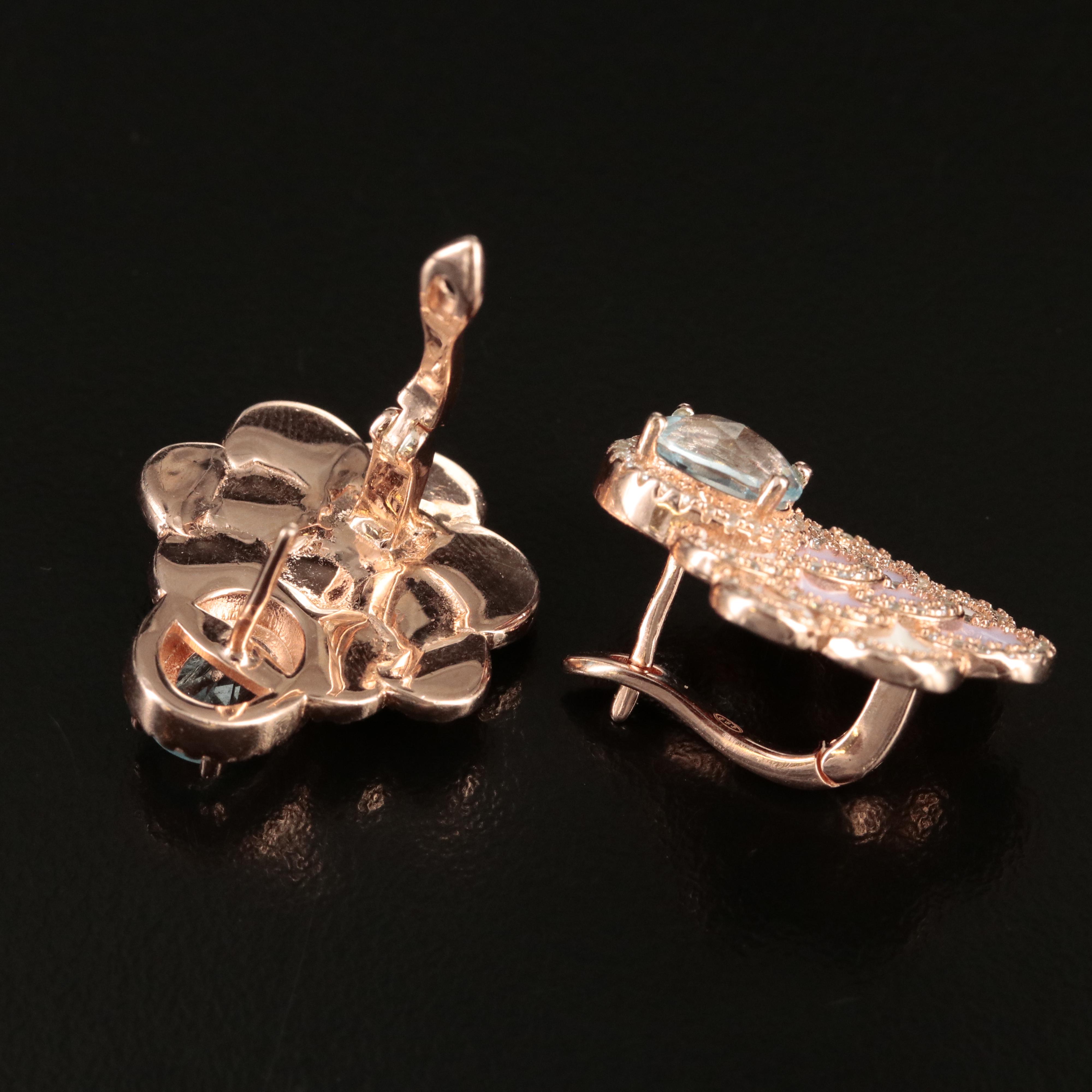 Sterling Topaz, Cubic Zirconia and Enamel Scalloped Earrings