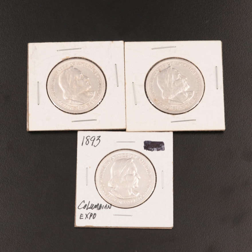 Three 1893 Columbian Exposition Commemorative Silver Half Dollars