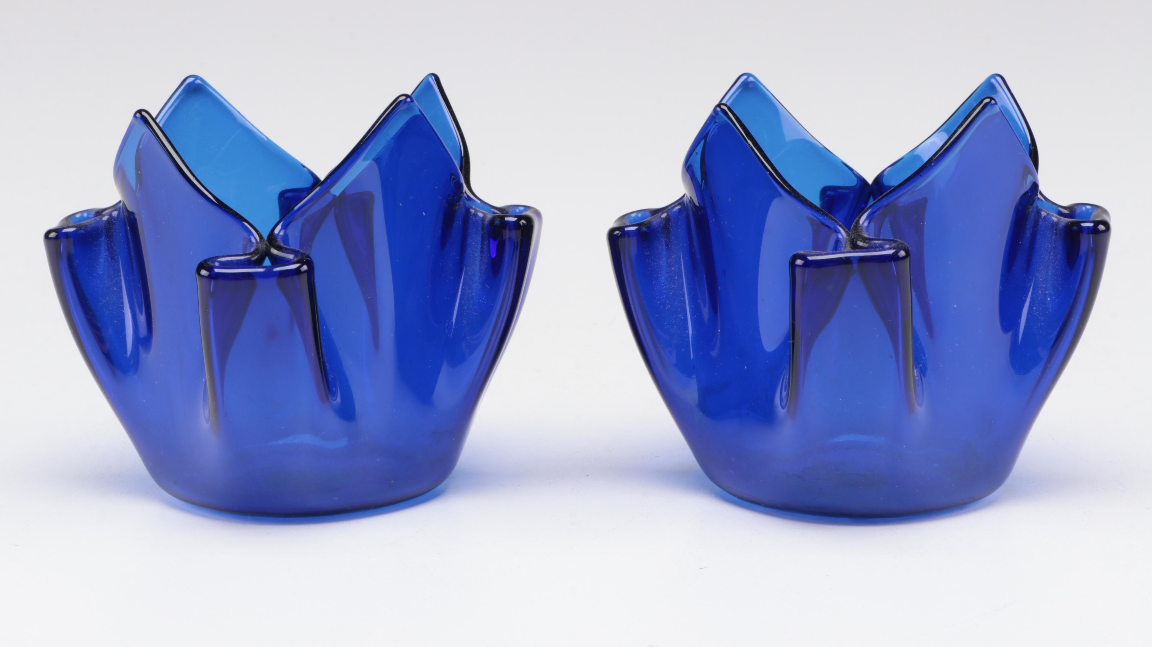 Cobalt Blue Mold Blown Glass Vases and Votive Holders