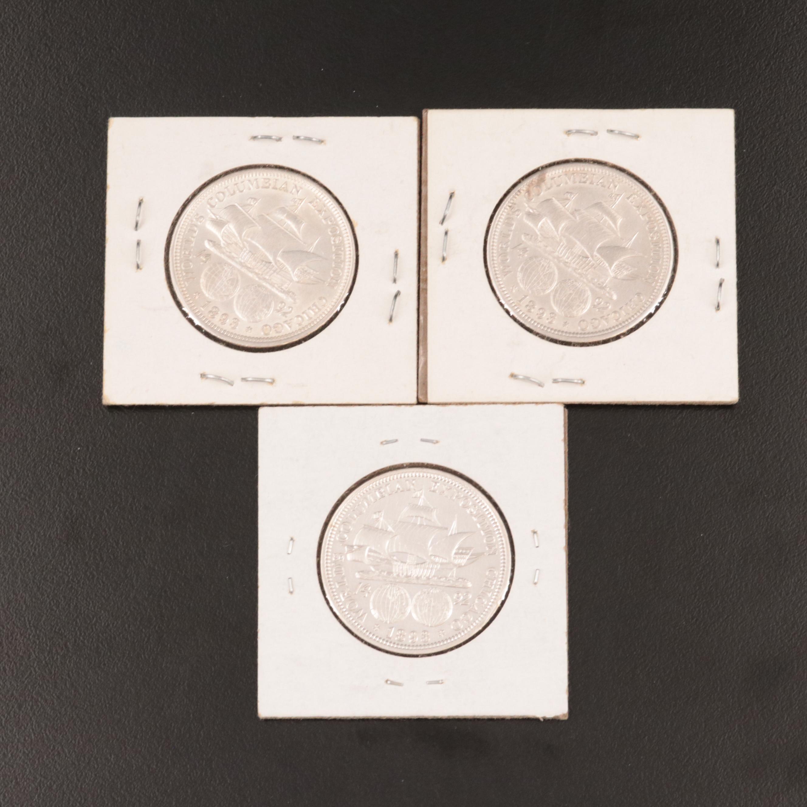 Three 1893 Columbian Exposition Commemorative Silver Half Dollars