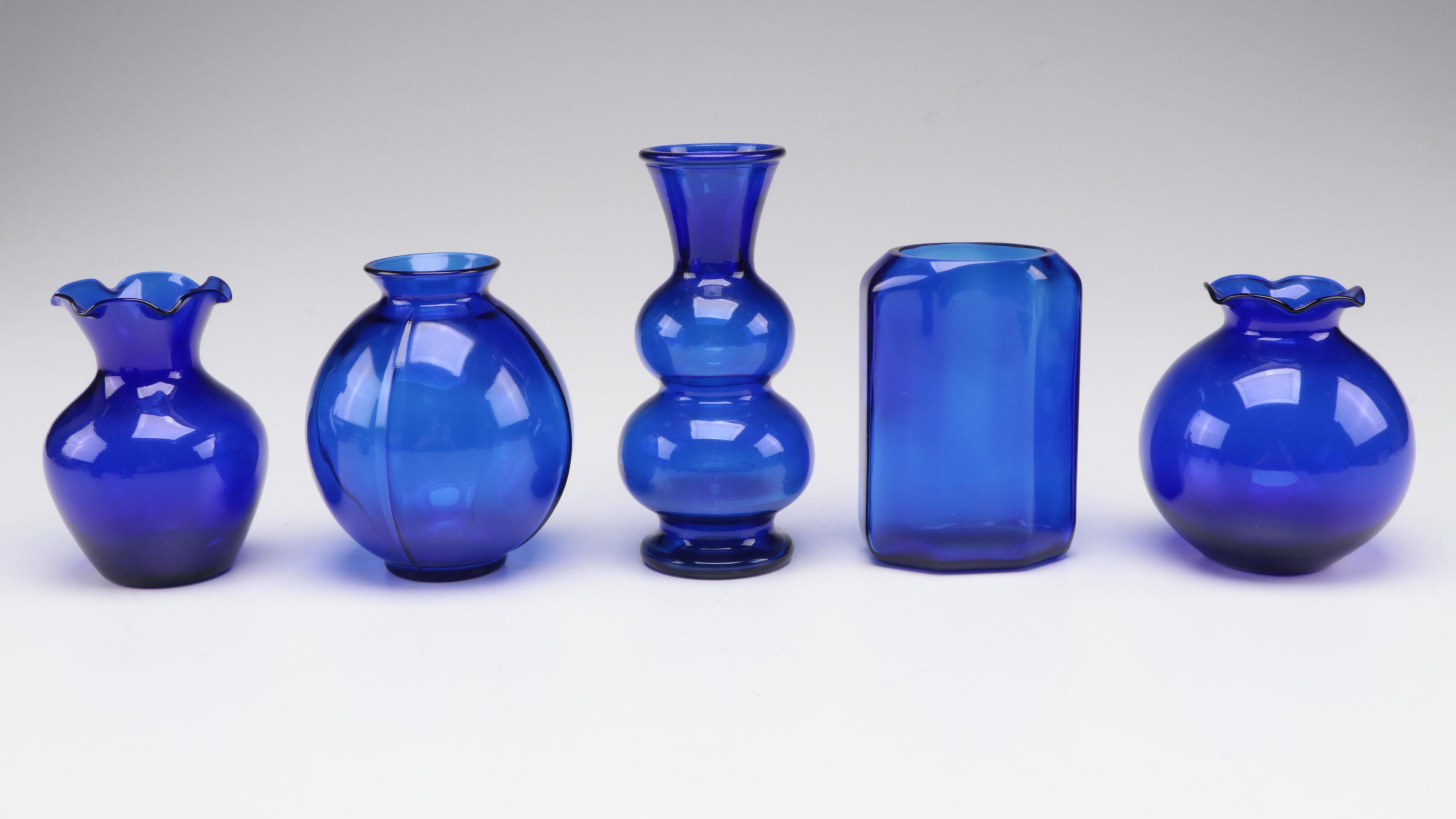 Cobalt Blue Mold Blown Glass Vases and Votive Holders