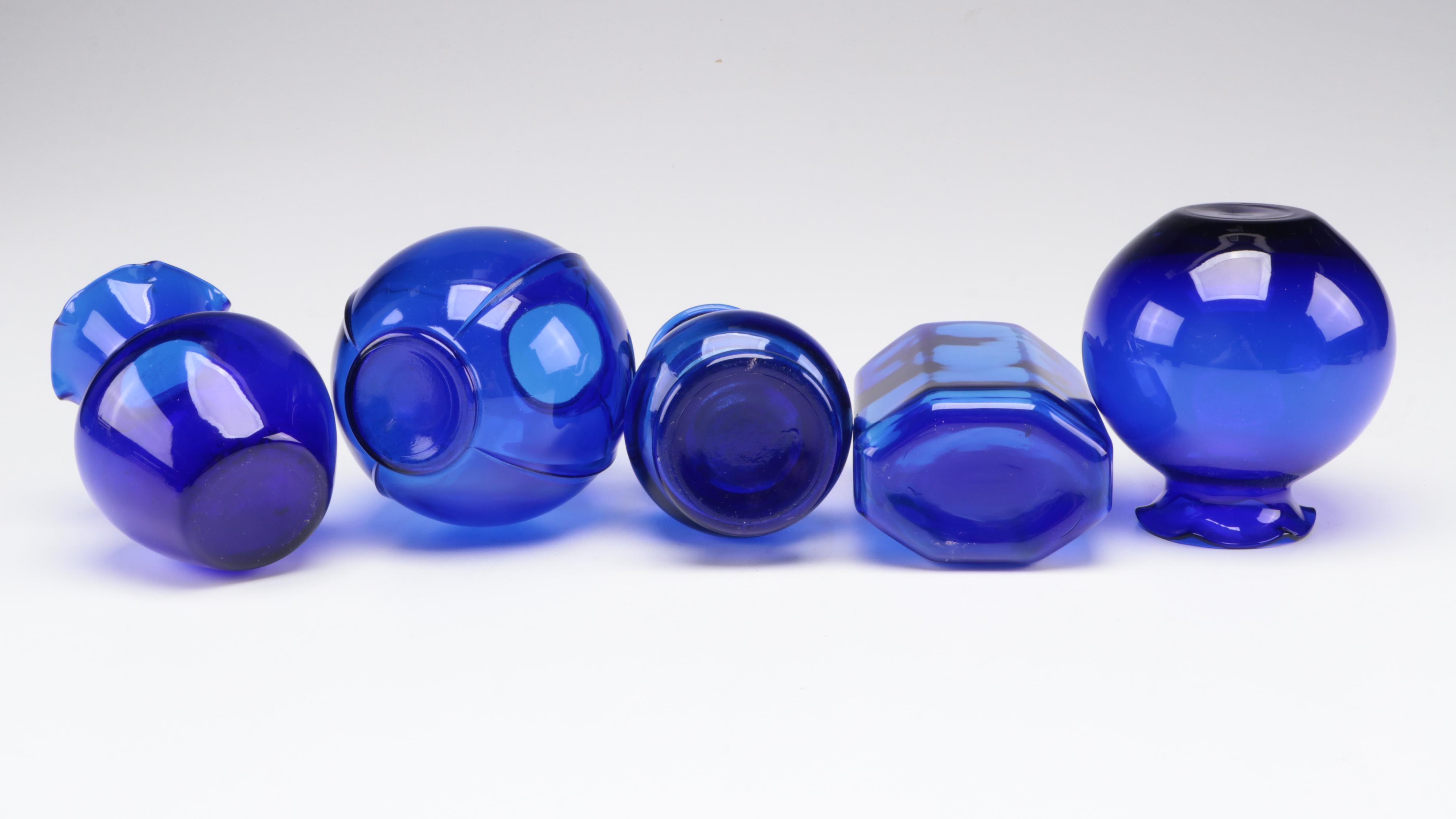 Cobalt Blue Mold Blown Glass Vases and Votive Holders