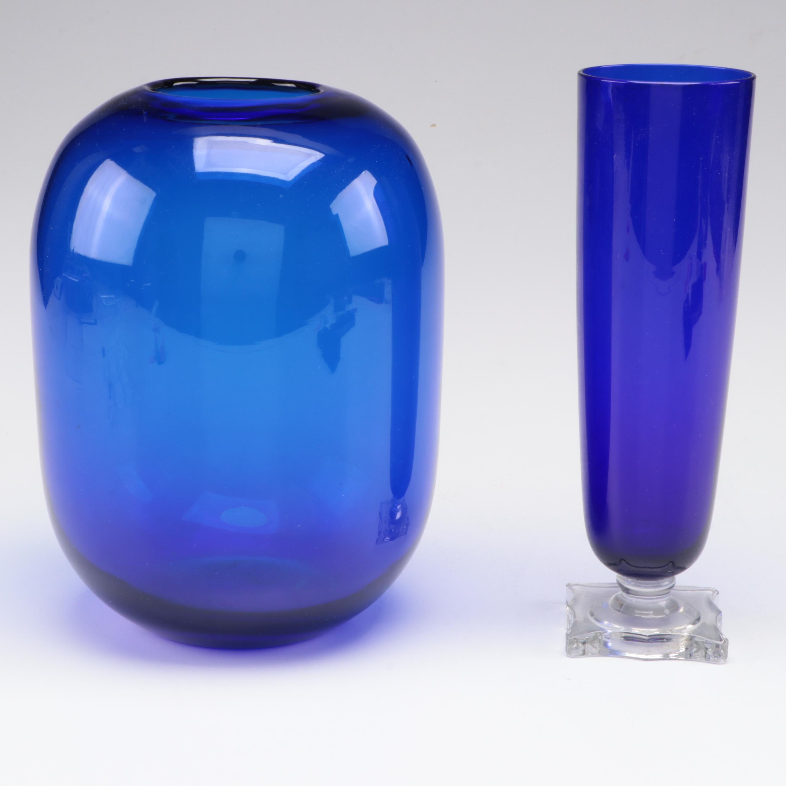 Cobalt Blue Mold Blown Glass Vases and Votive Holders