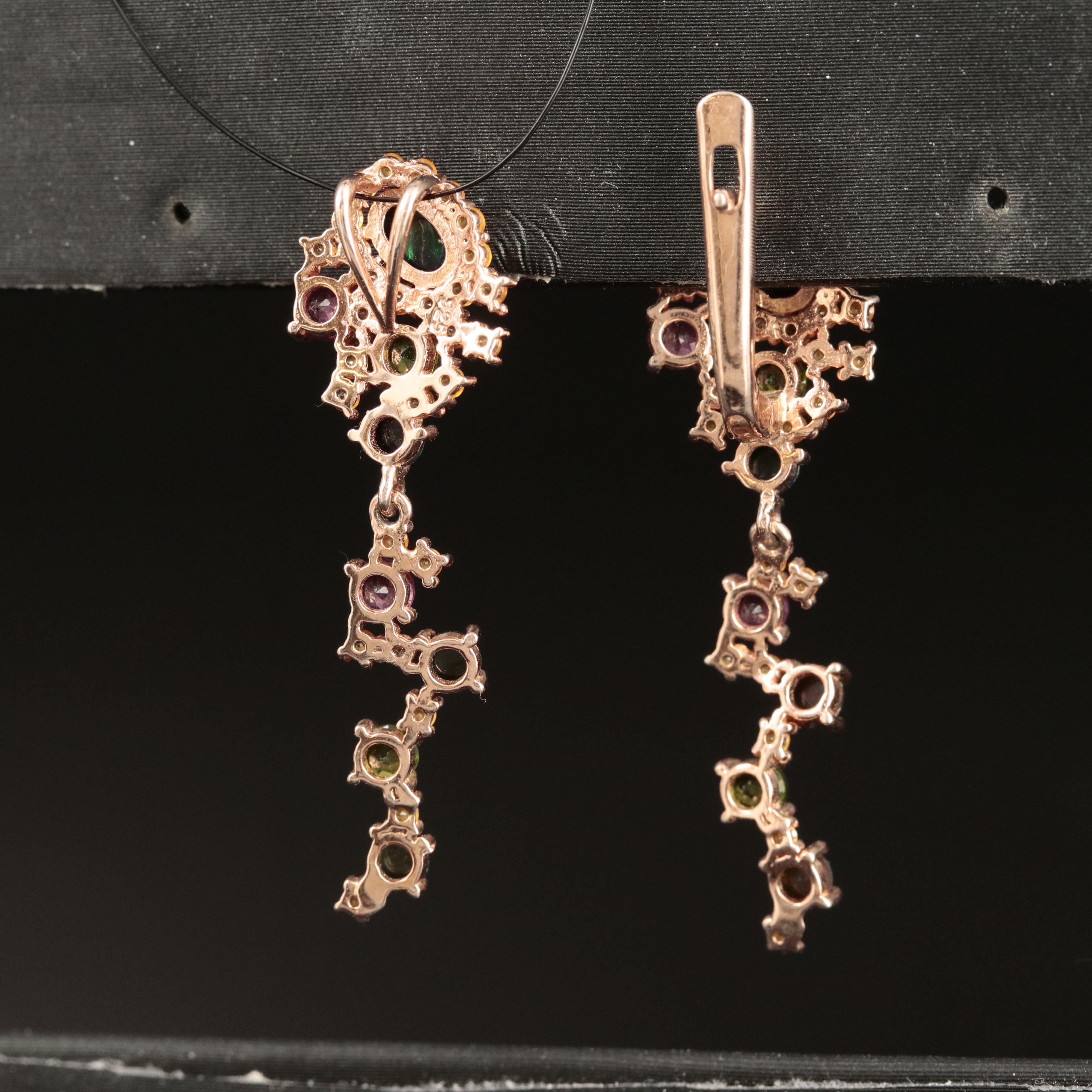 Sterling Single Earring and Pendant Including Fire Opal and Rhodolite Garnet