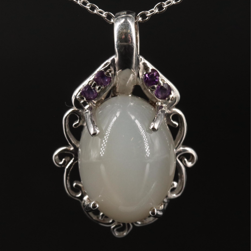 Sterling Moonstone and Amethyst Pendant Necklace