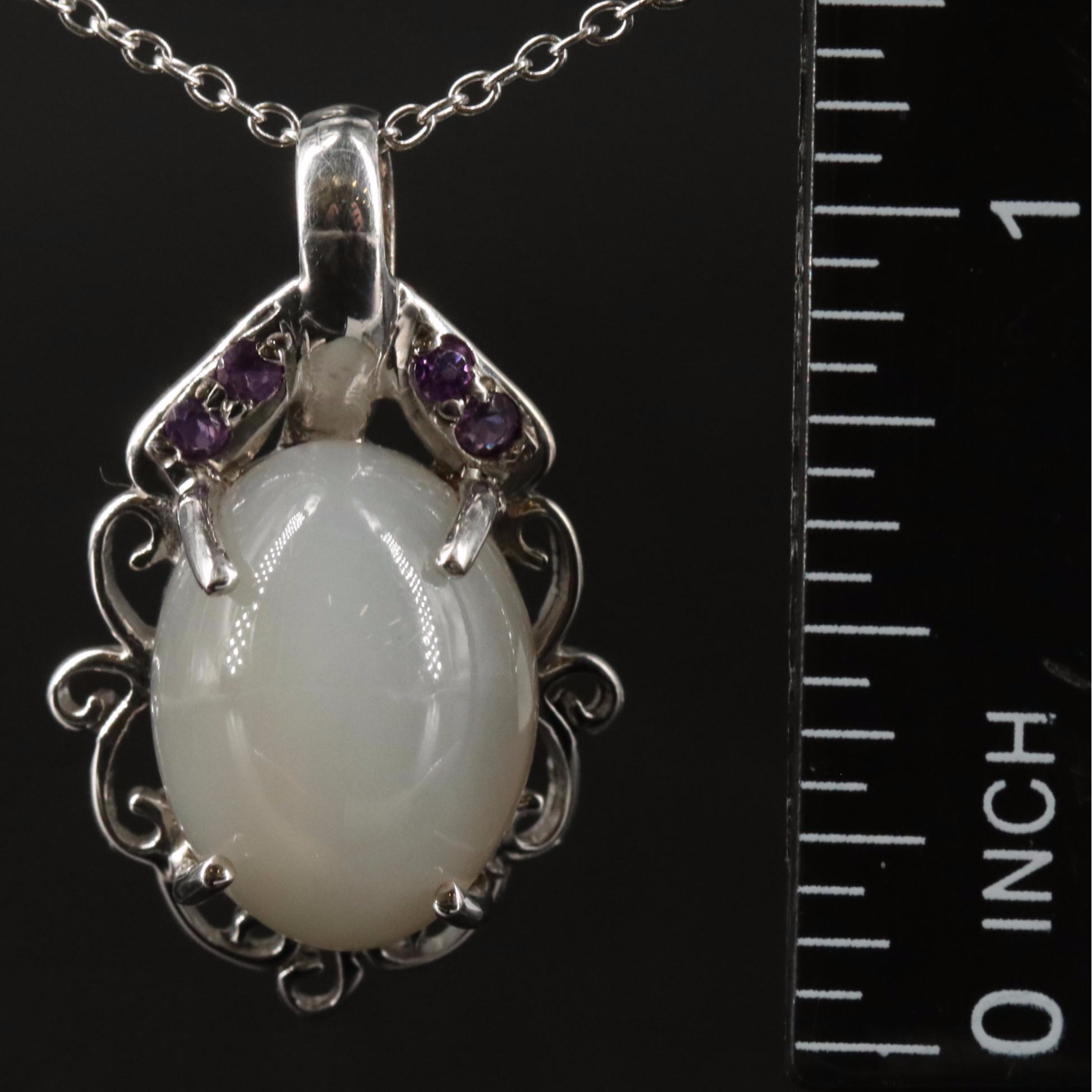 Sterling Moonstone and Amethyst Pendant Necklace