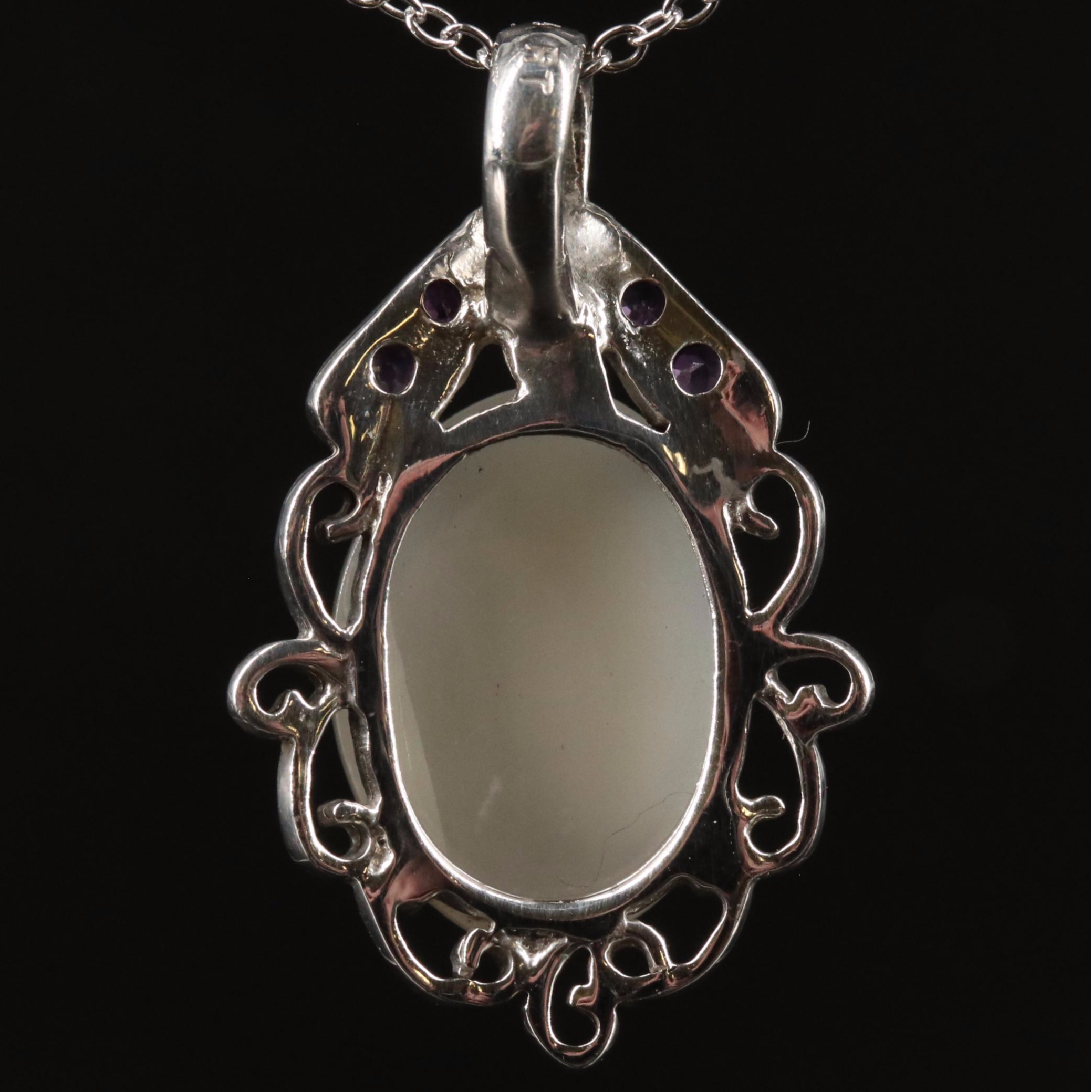 Sterling Moonstone and Amethyst Pendant Necklace