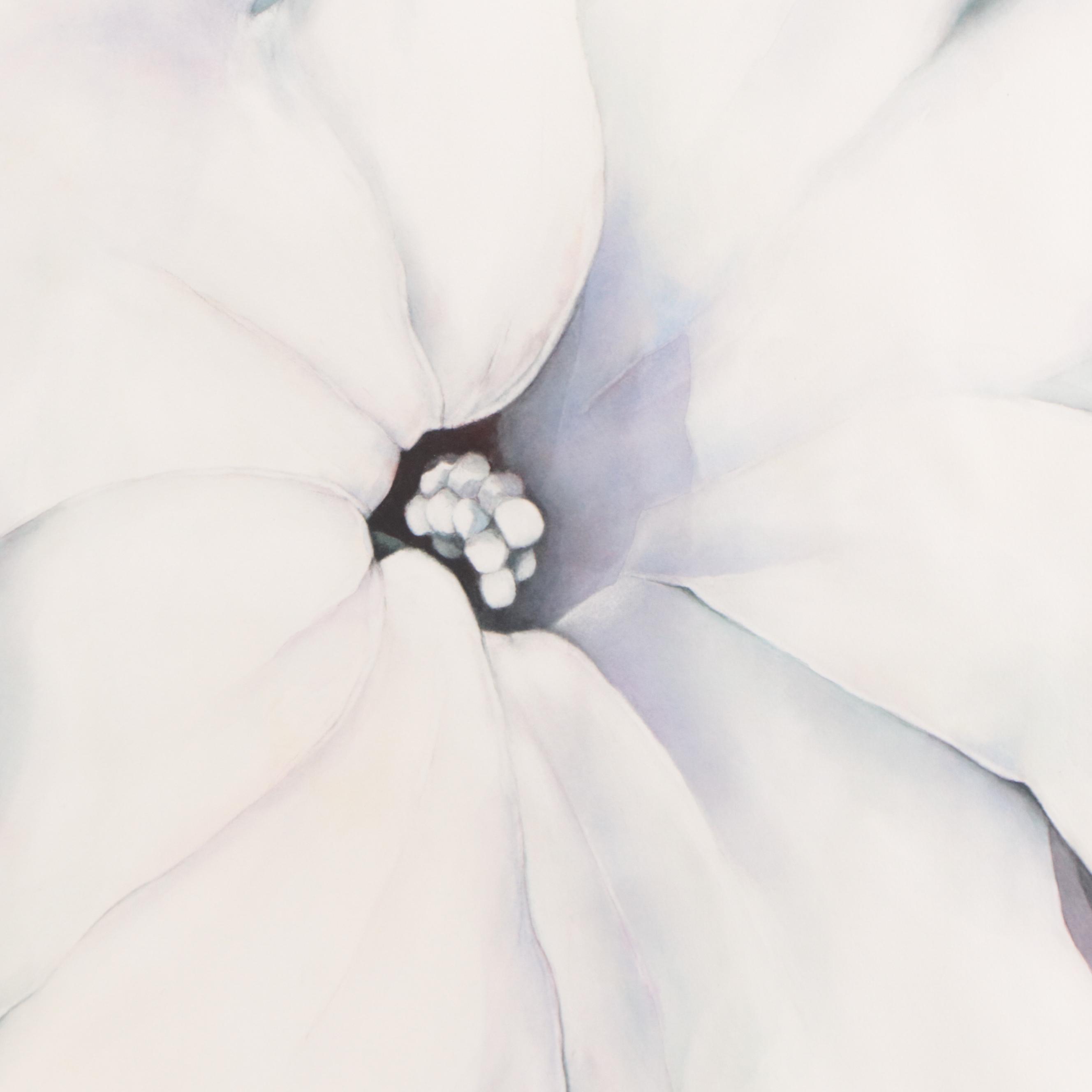 Beverly Morfeld Watercolor Painting of White Flower, Late 20th Century