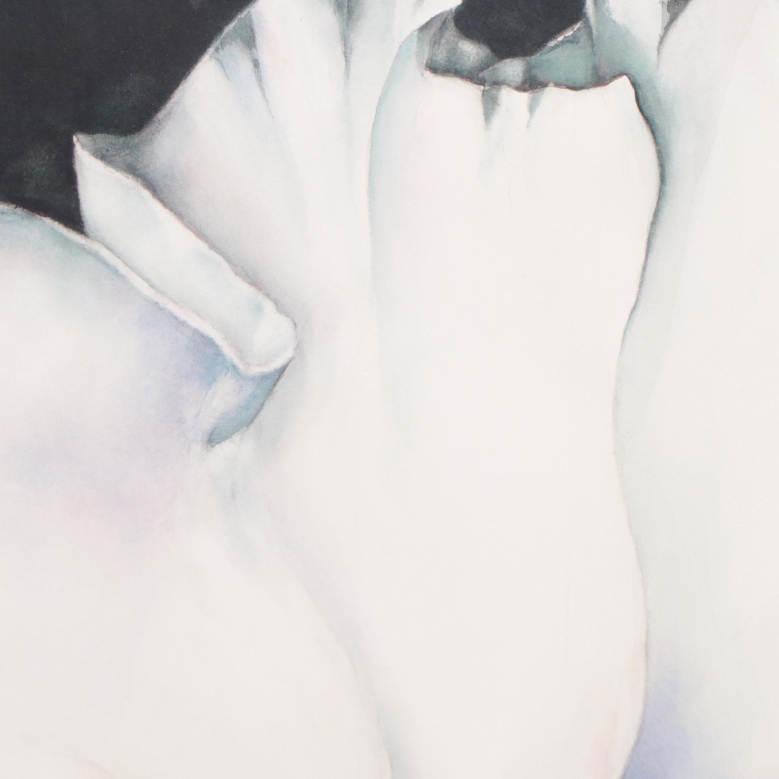 Beverly Morfeld Watercolor Painting of White Flower, Late 20th Century