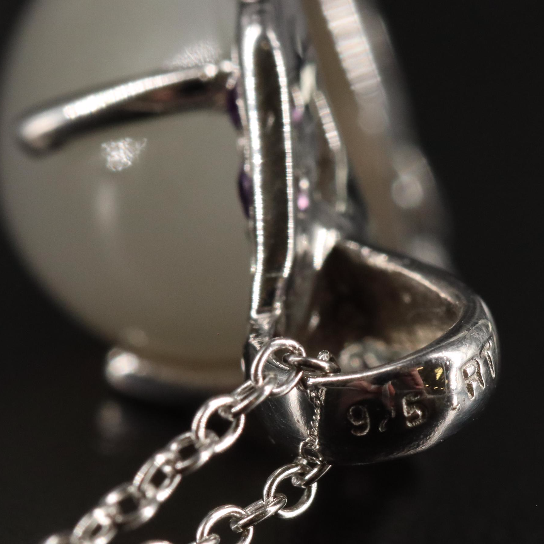 Sterling Moonstone and Amethyst Pendant Necklace