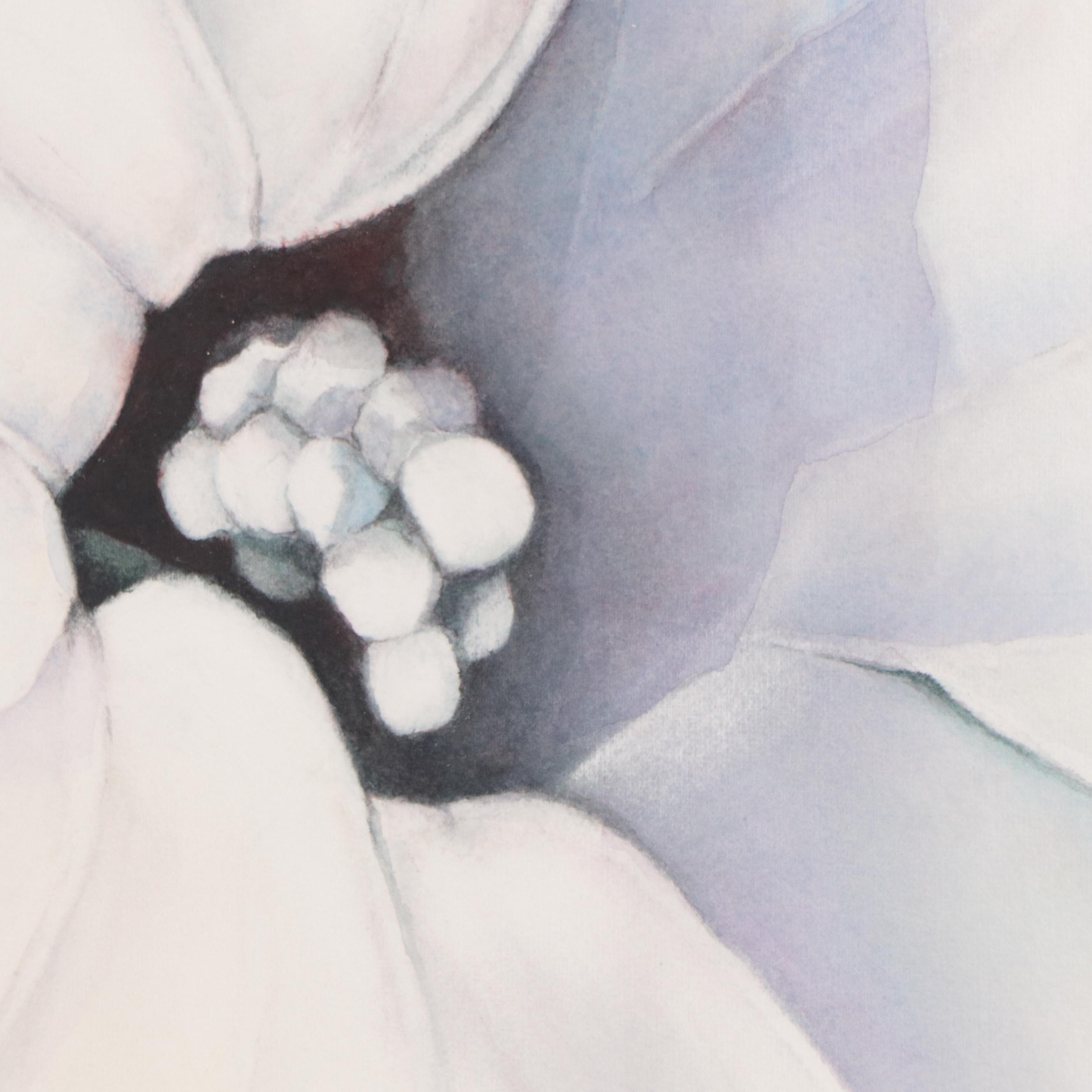 Beverly Morfeld Watercolor Painting of White Flower, Late 20th Century