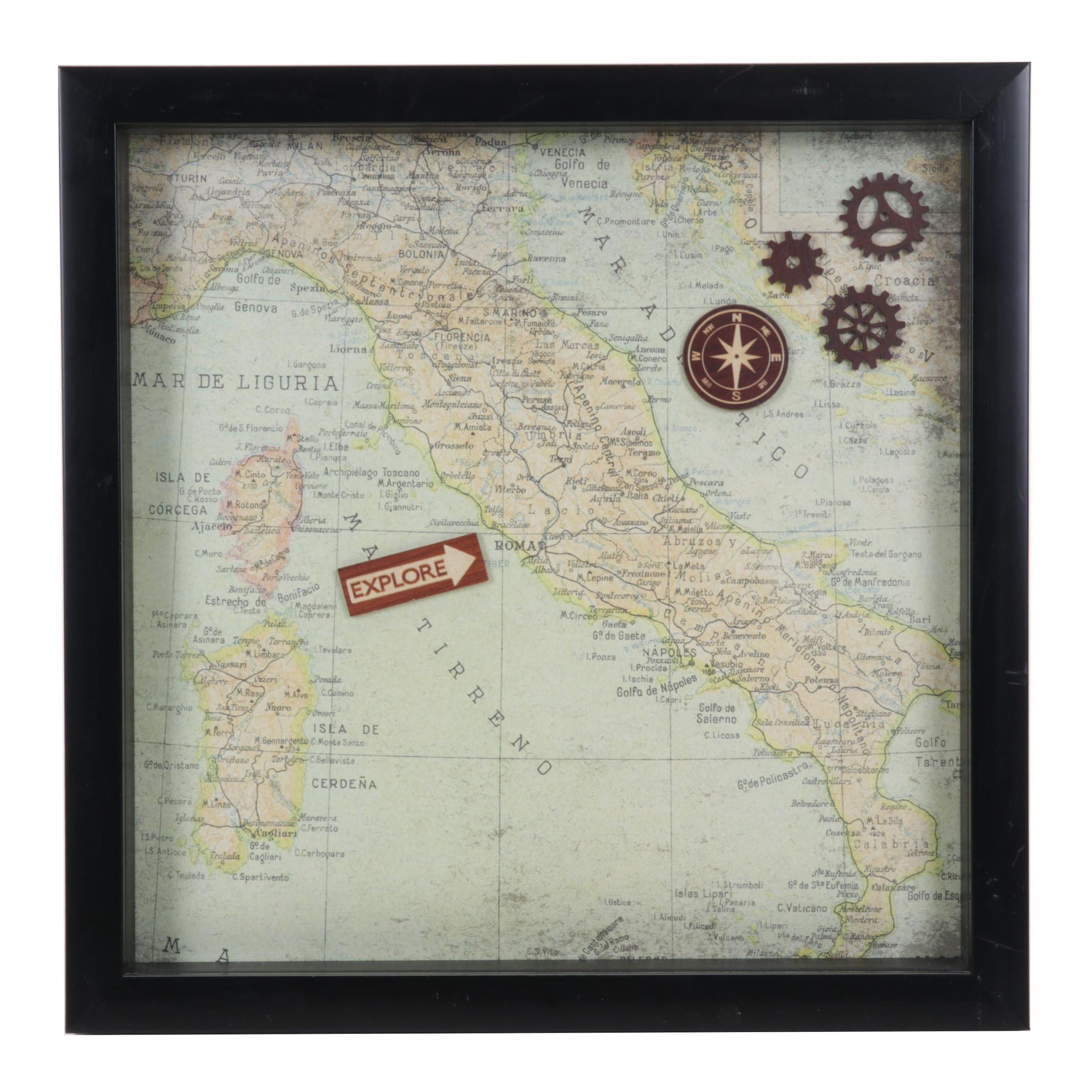 Folk Art Mixed Media Assemblage "Explore Italy," 2016