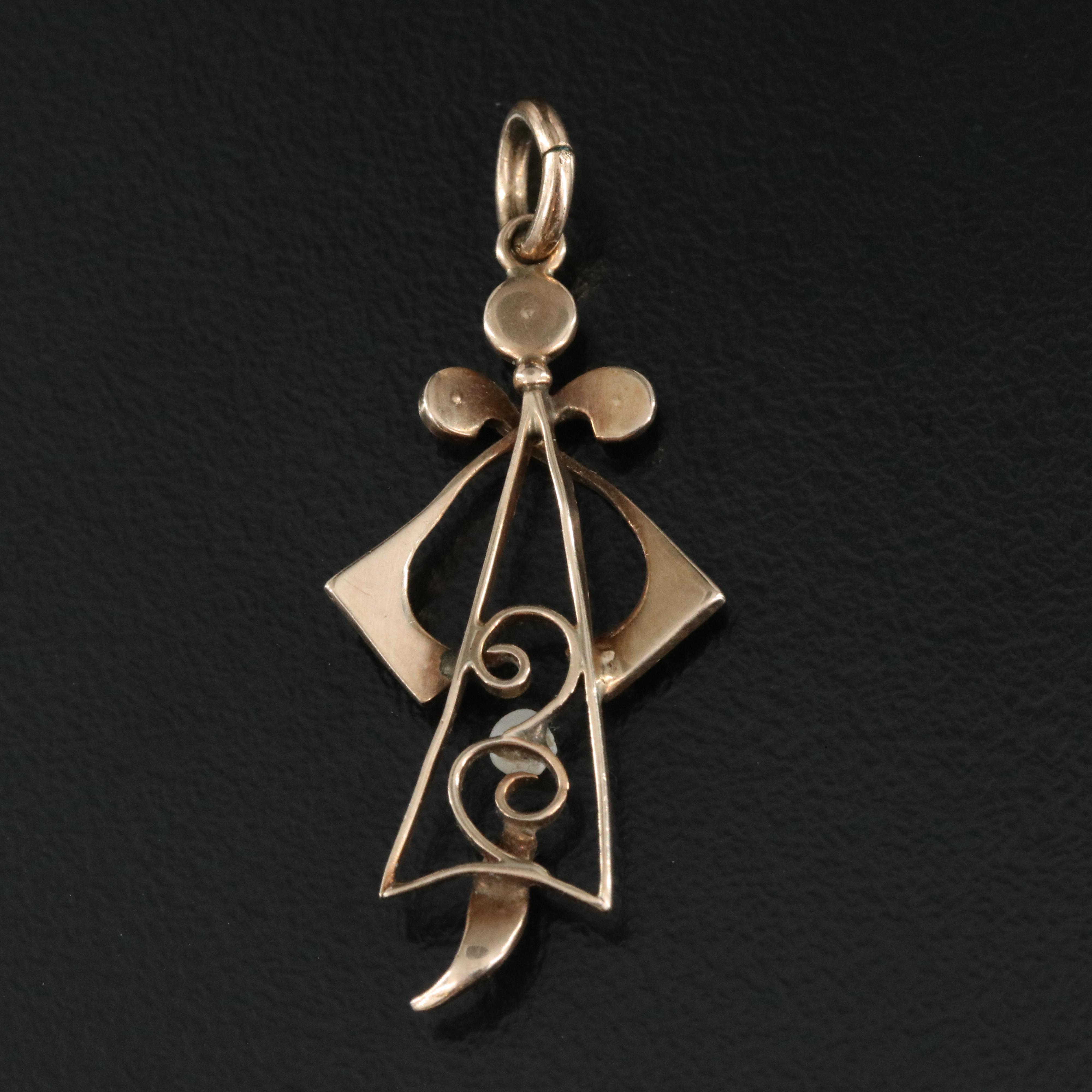 Arts and Crafts 10K Rose Gold Seed Pearl Pendant