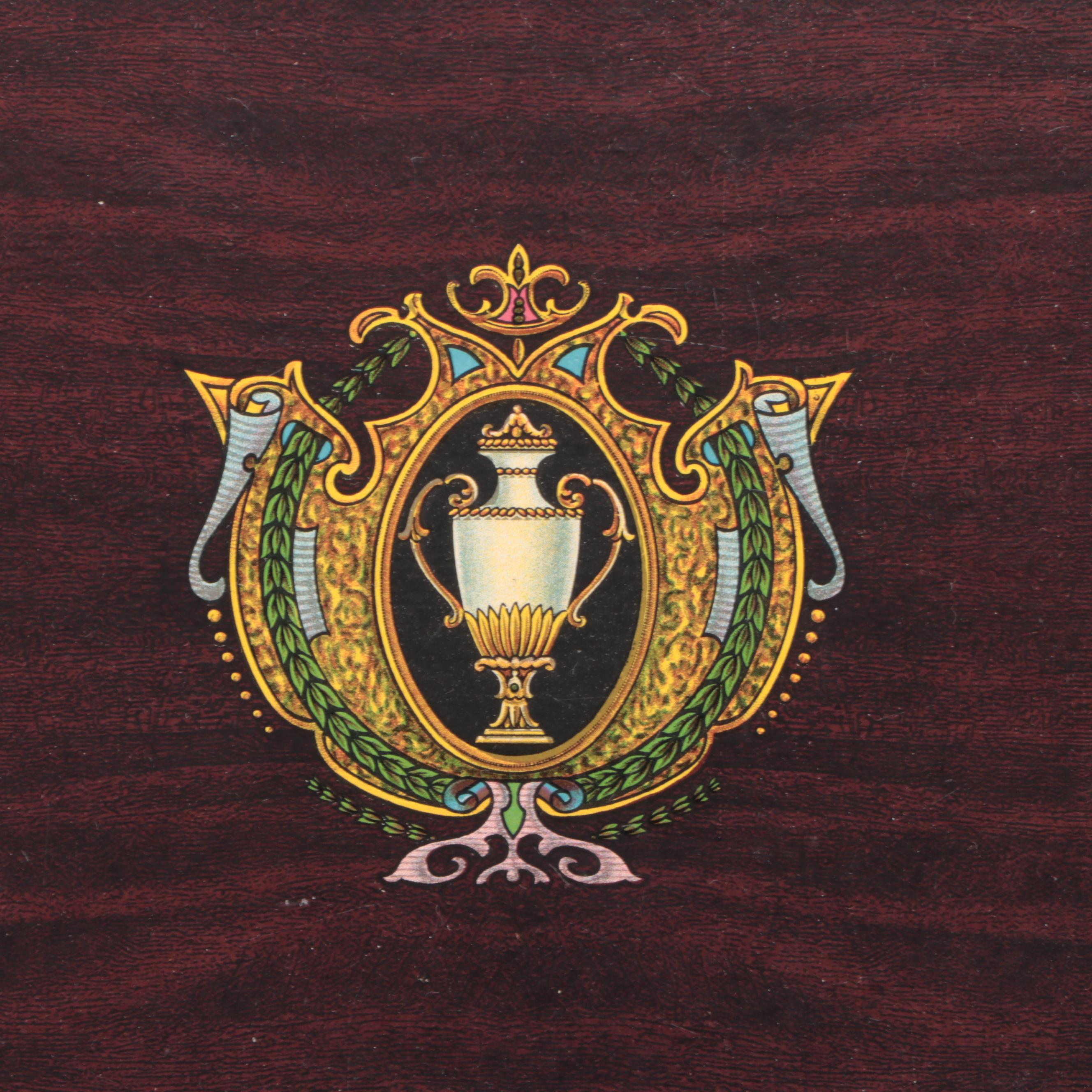 Neoclassical Style Glass Top Wood Tray with Candle Snuffer and Other Brass Décor